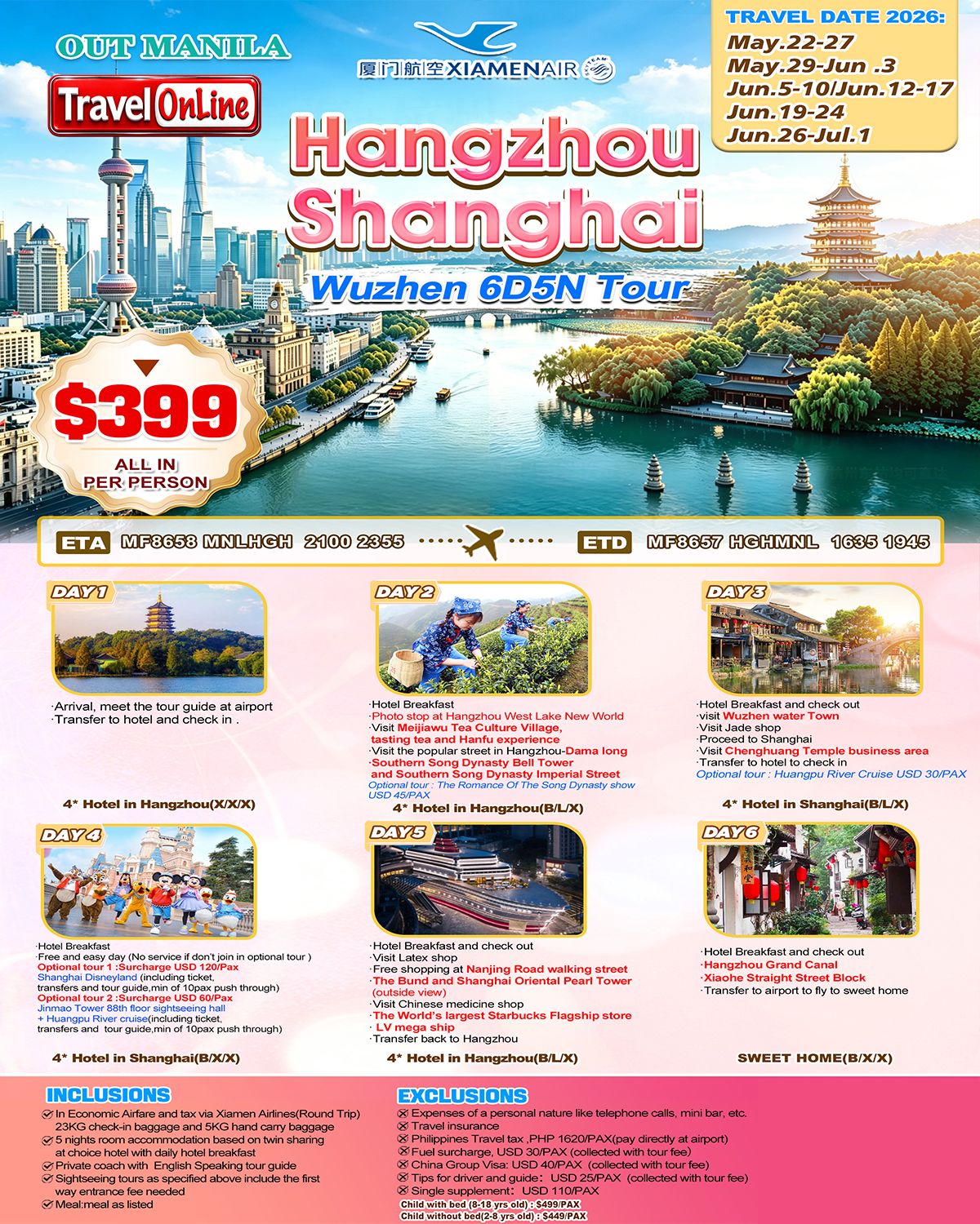 Hangzhou+Shanghai+Wuzhen 6D5N Tour，2026: AS LOW AS $399/PAX promo image