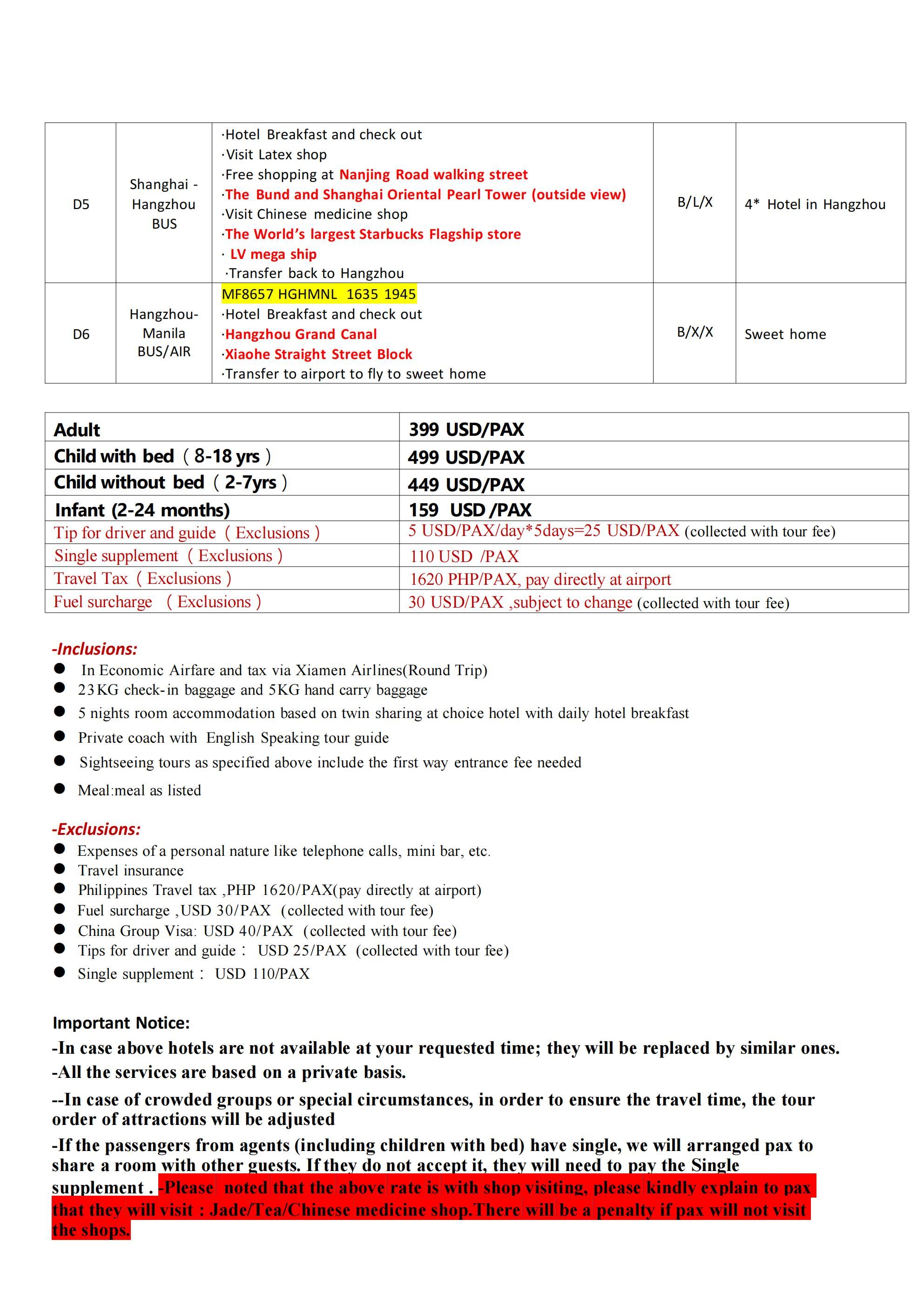 Hangzhou+Shanghai+Wuzhen 6D5N Tour，2026: AS LOW AS $399/PAX itinerary