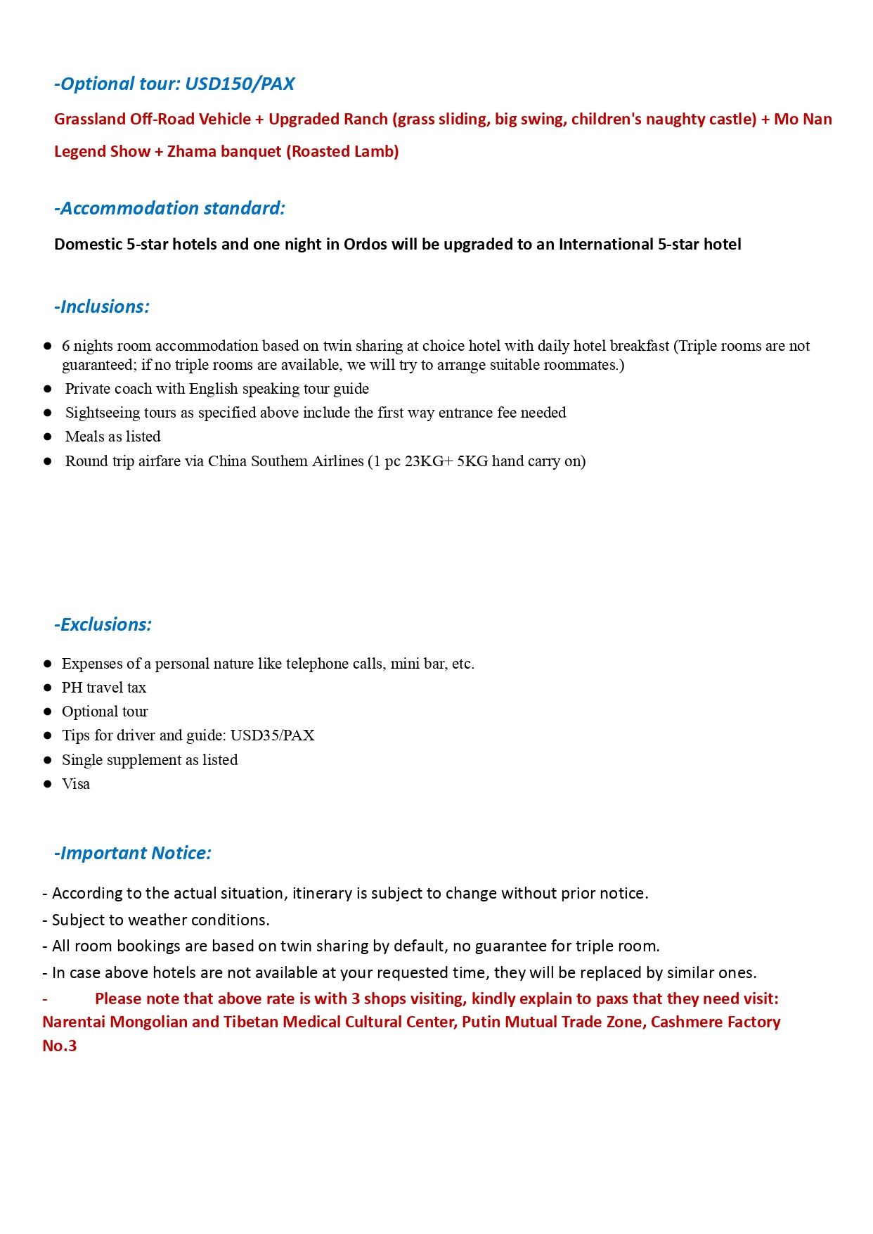 Inner Mongolia 7D6N,2026: AS LOW AS $799/PAX itinerary