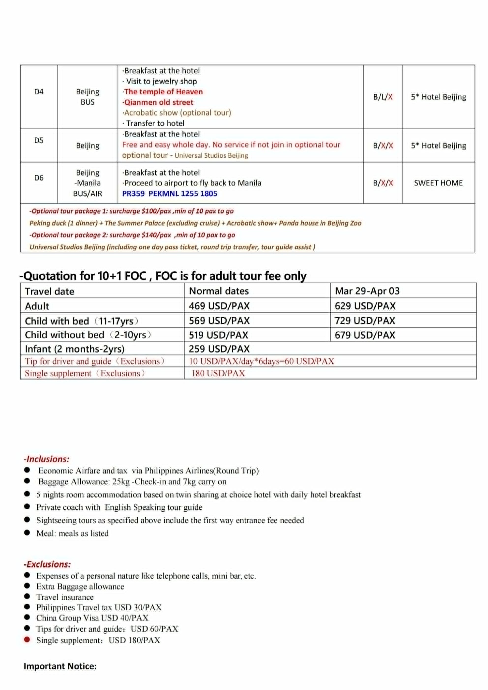 Beijing 6D5N，2026: AS LOW AS $469/PAX itinerary