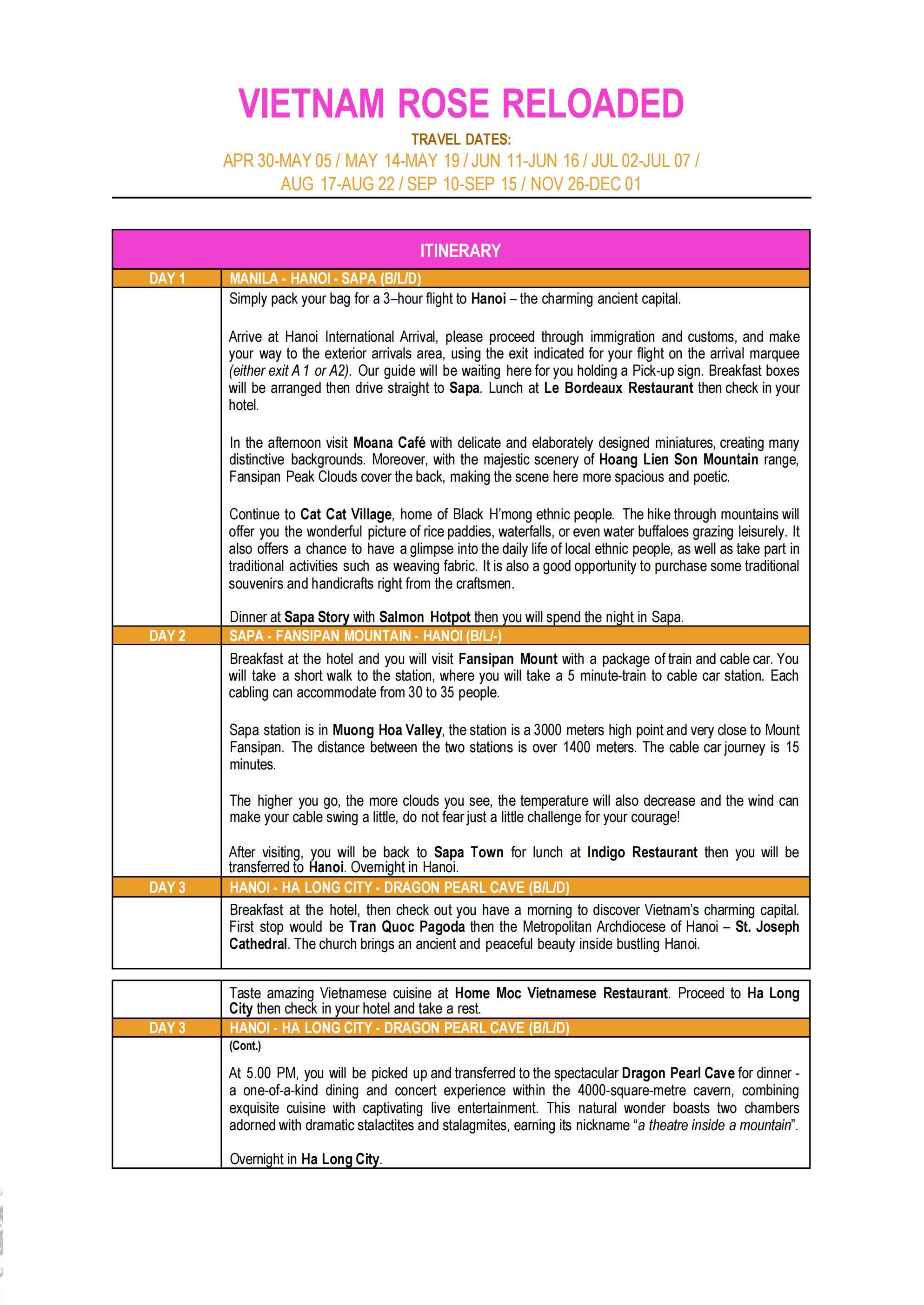 VIETNAM (Vietnam Rose-Reloaded) 2026: AS LOW AS ₱58888/PAX itinerary