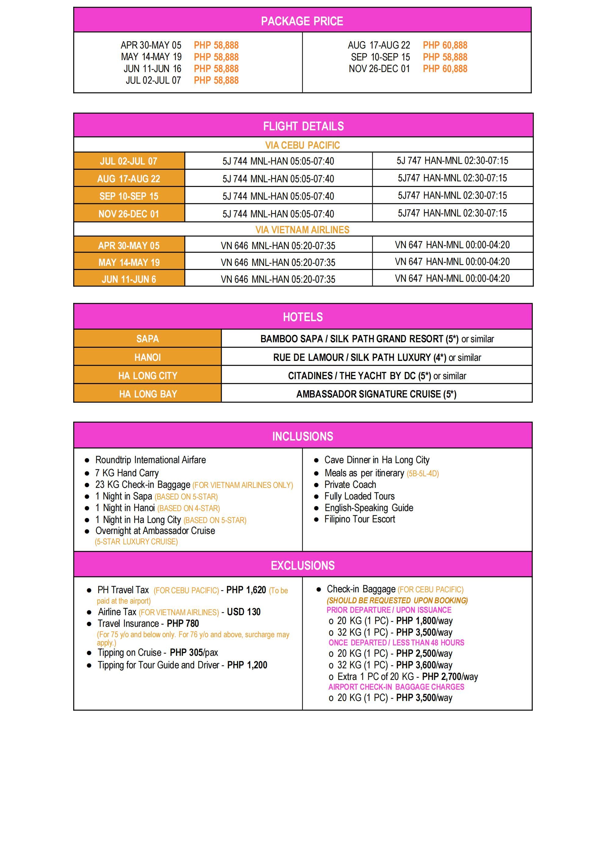 VIETNAM (Vietnam Rose-Reloaded) 2026: AS LOW AS ₱58888/PAX itinerary