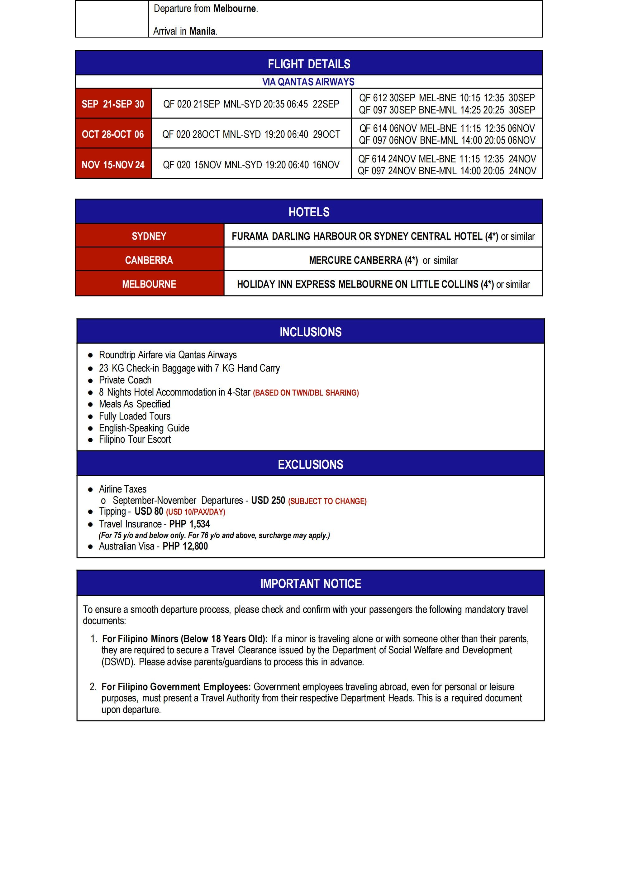 AUSTRALIA (Australia Extravaganza via Qantas) 2026: AS LOW AS $3288/PAX itinerary