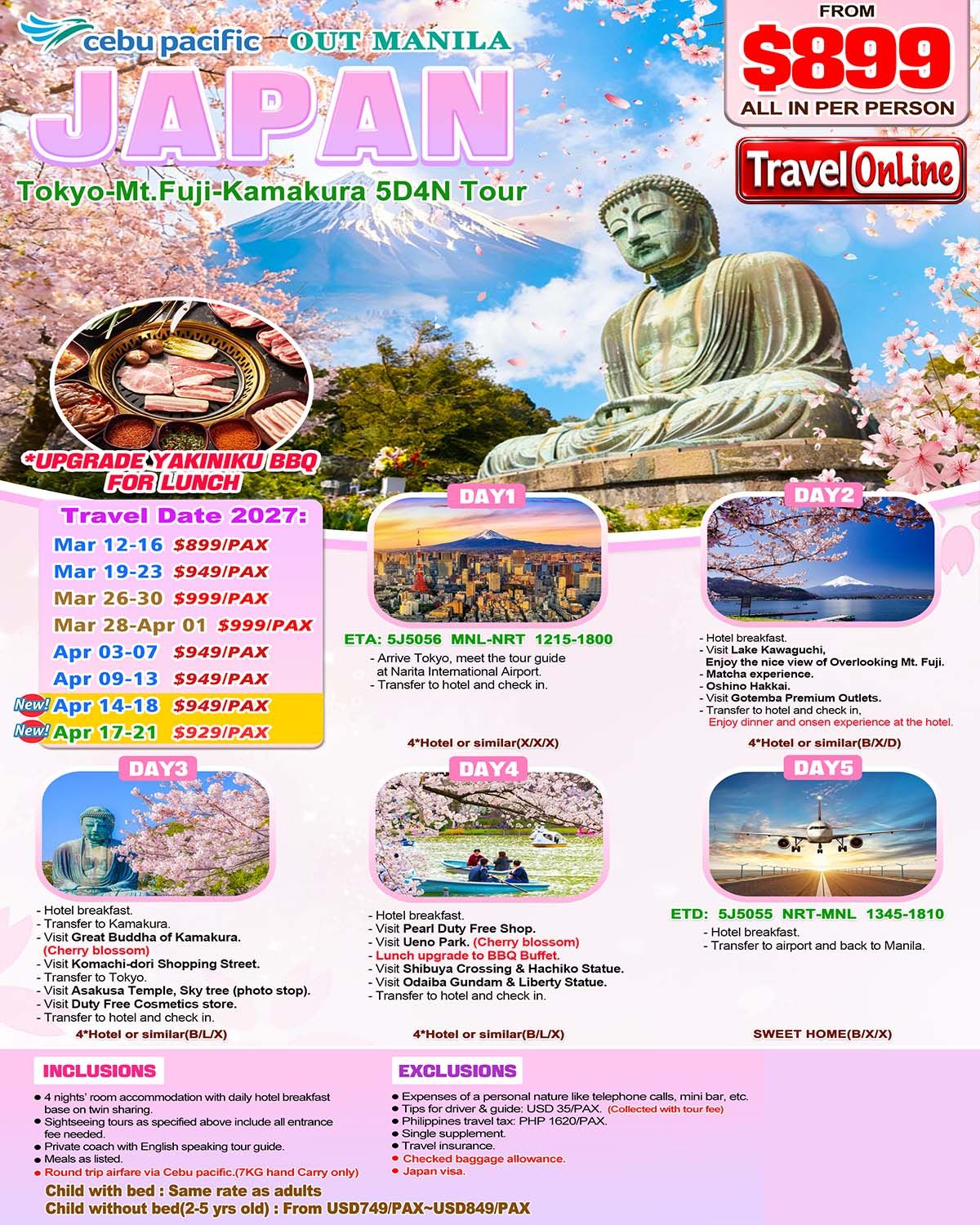 Tokyo-Mt.Fuji-Kamakura 5D4N, 2027: AS LOW AS $899/PAX promo image