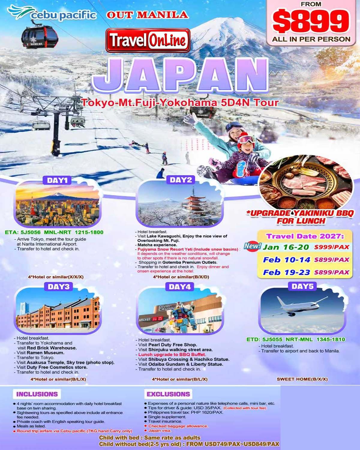 Tokyo+Mt.Fuji+Yokohama 5D4N, 2027: AS LOW AS $899/PAX promo image