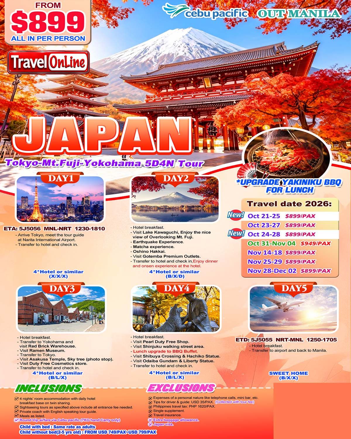 Tokyo+Mt.Fuji+Yokohama 5D4N, 2026: $899/PAX promo image