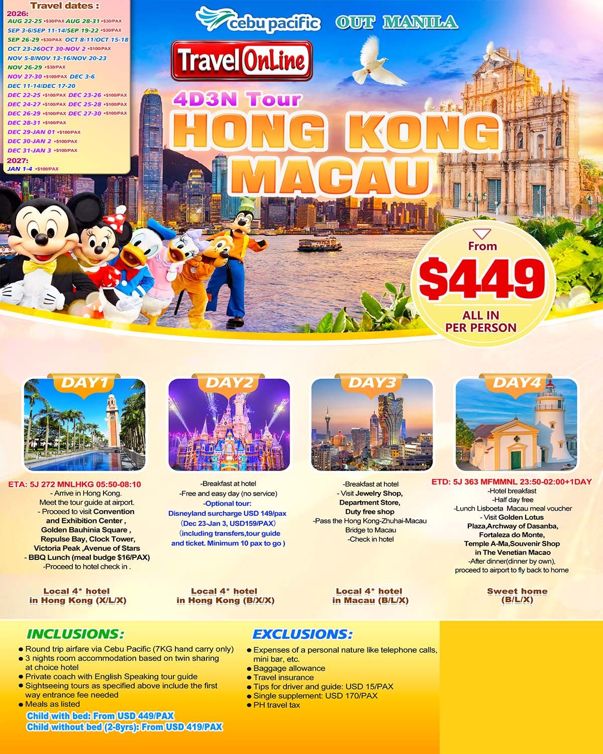 Hong Kong + Macau 4D3N Tour 2026 :  AS LOW AS $449/PAX  promo image