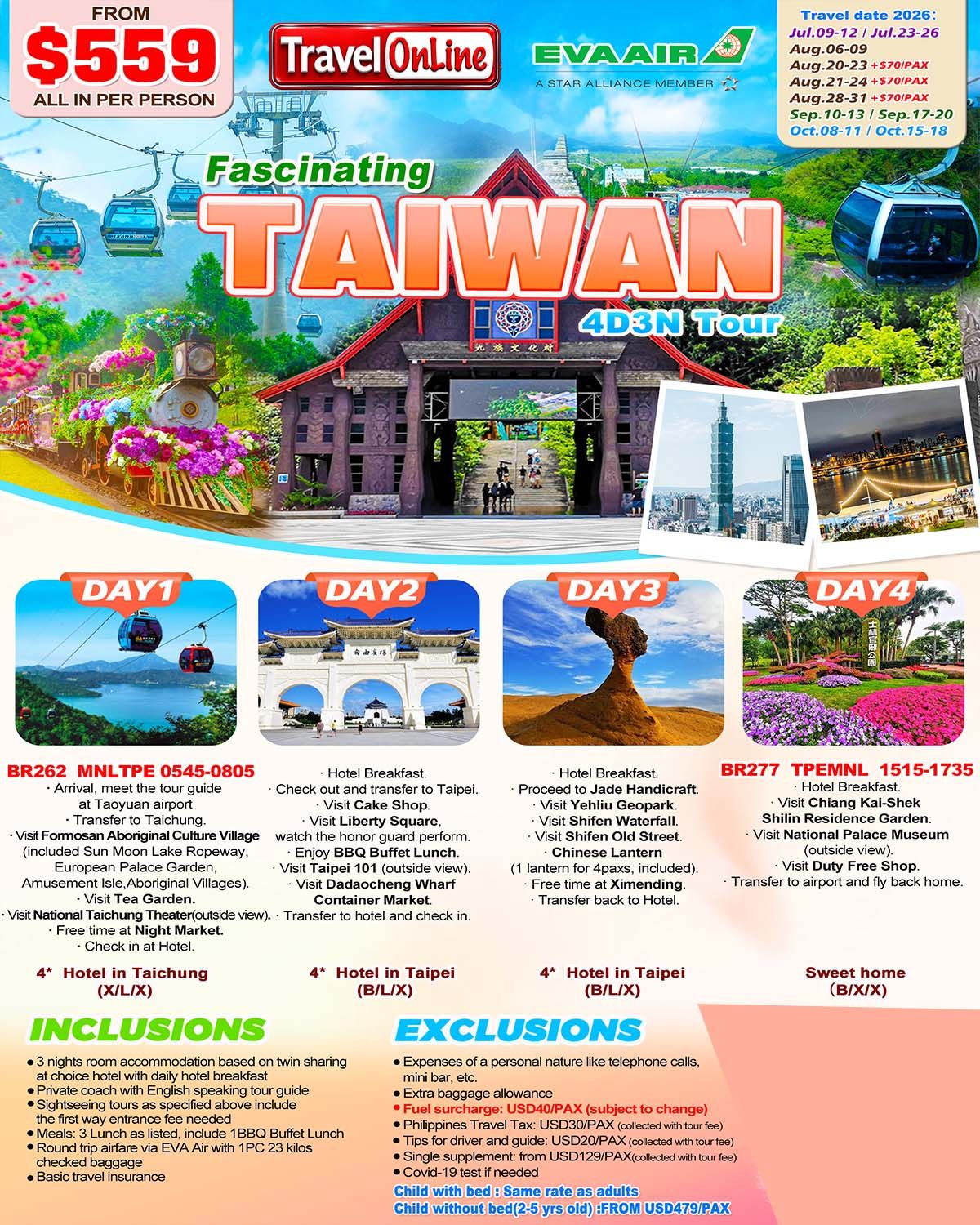 Fascinating Taiwan 4D3N (BR), 2026: AS LOW AS $559/PAX promo image