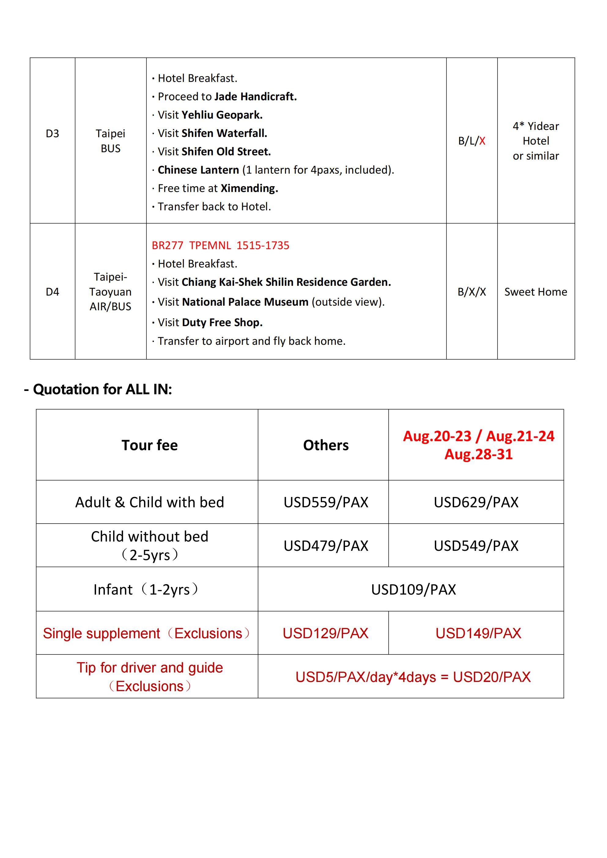 Fascinating Taiwan 4D3N (BR), 2026: AS LOW AS $559/PAX itinerary