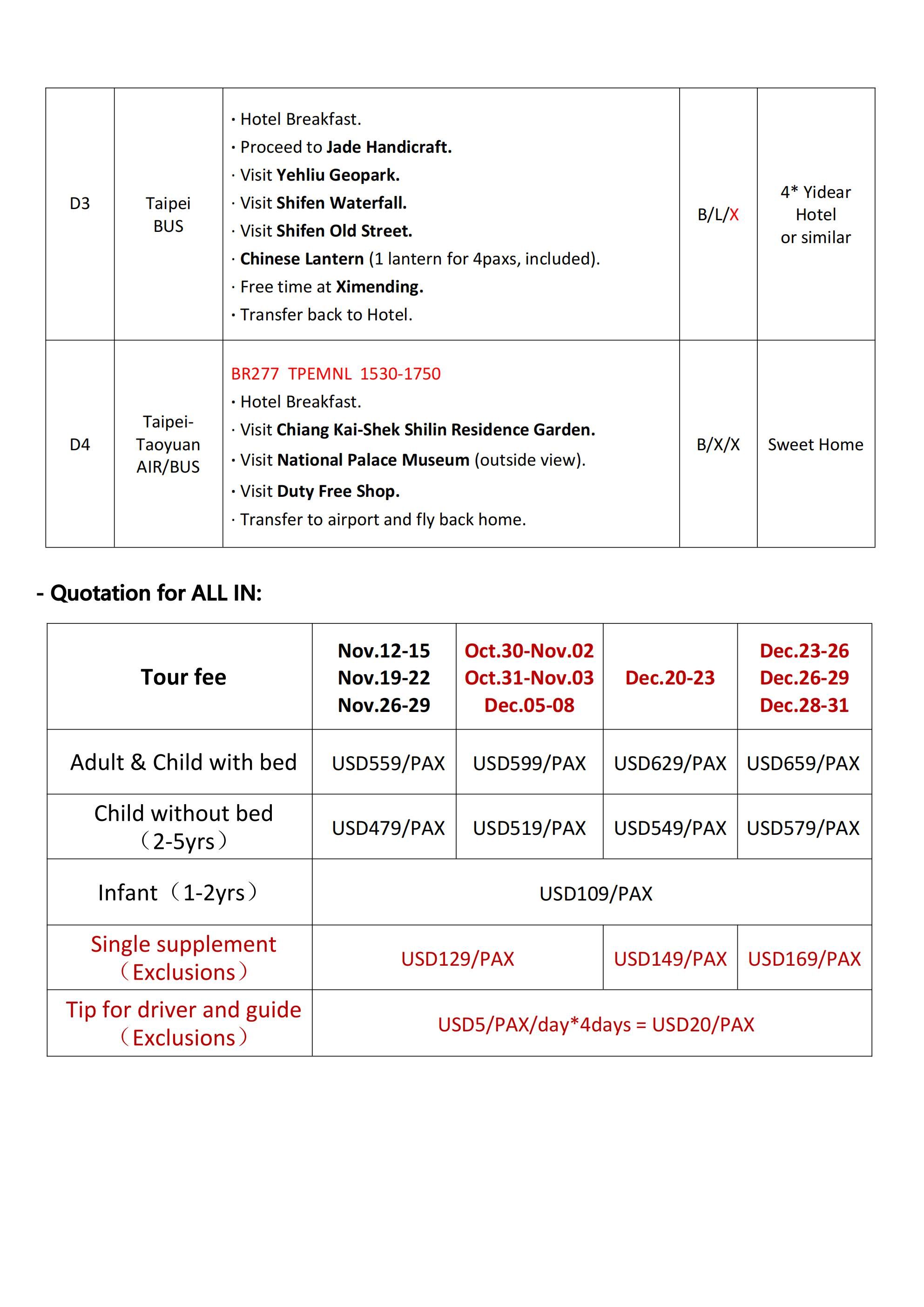 Fascinating Taiwan 4D3N (BR), 2026: AS LOW AS $559/PAX itinerary