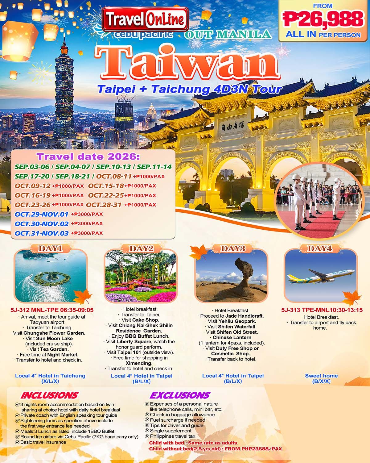 Taiwan 4D3N (5J), 2026: AS LOW AS ₱26988/PAX promo image