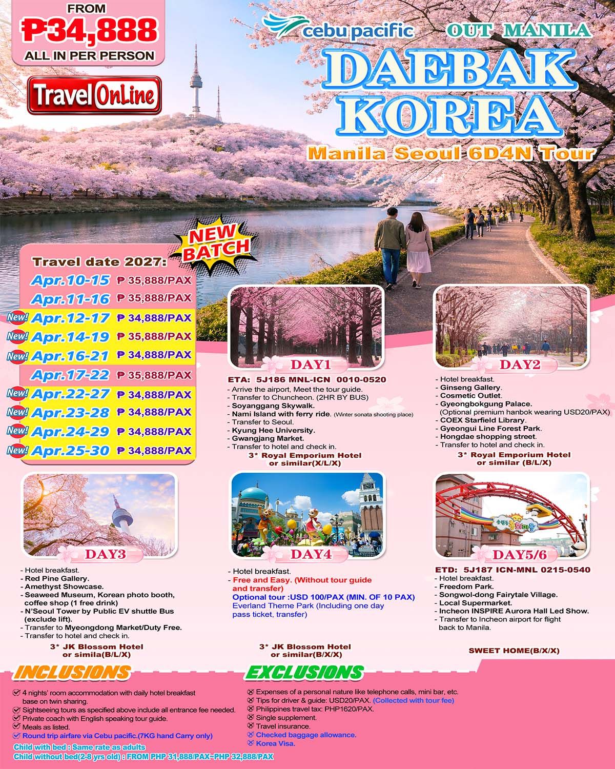 Manila Seoul 6D4N(VIA 5J),2027: AS LOW AS ₱ 34888/PAX promo image