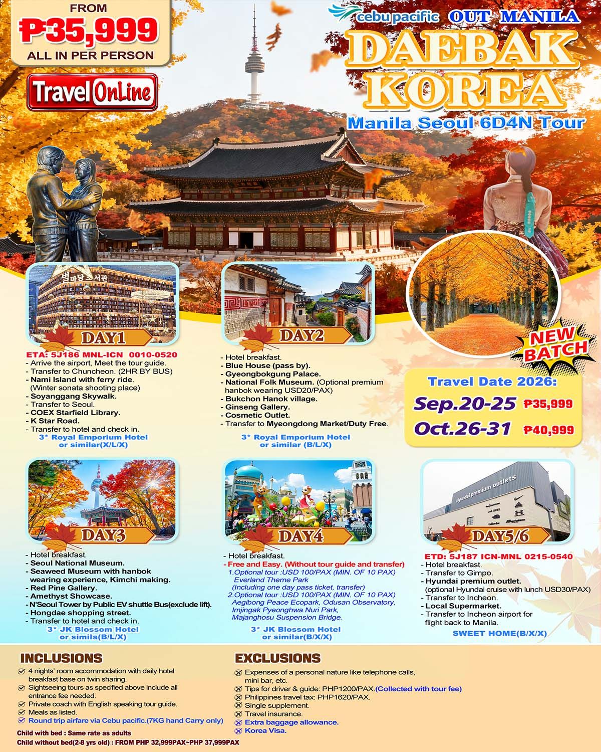 Manila Seoul 6D4N (VIA 5J), 2026: AS LOW AS ₱35999/PAX promo image