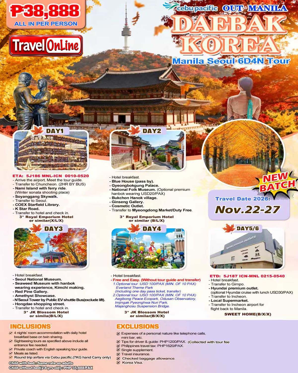 Manila Seoul 6D4N (VIA 5J), 2026: AS LOW AS ₱38888/PAX promo image