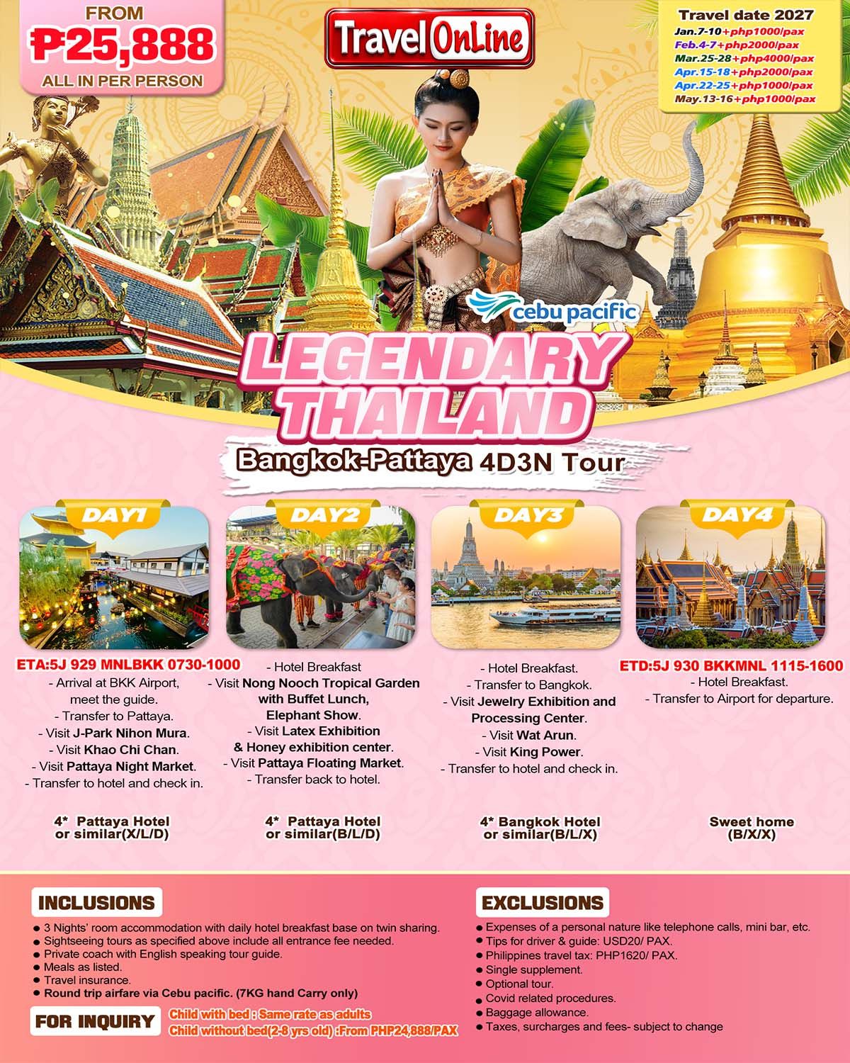 Bangkok-Pattaya 4D3N,2026:  AS LOW AS ₱25888/PAX promo image