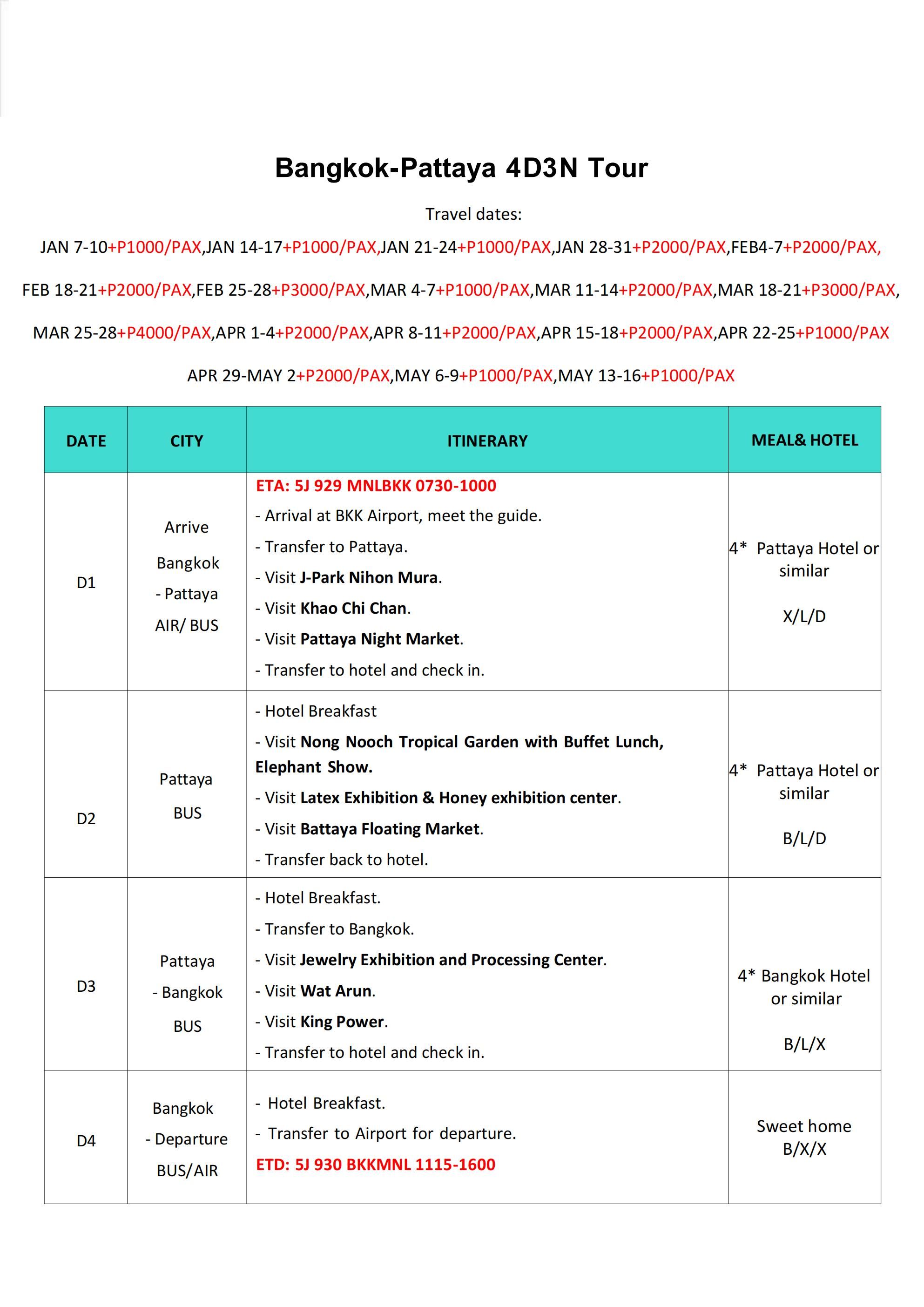 Bangkok-Pattaya 4D3N,2026:  AS LOW AS ₱25888/PAX itinerary