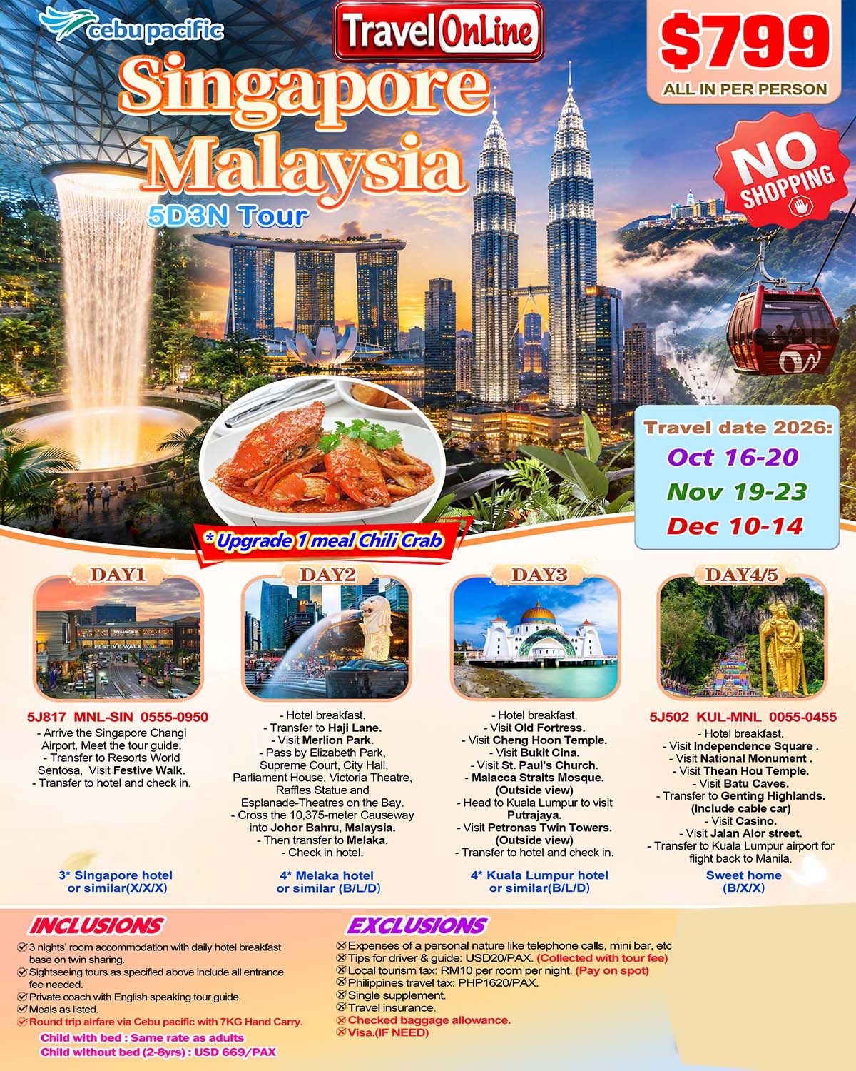 Singapore+Malaysia 5D3N, 2026: AS LOW AS $799/PAX promo image