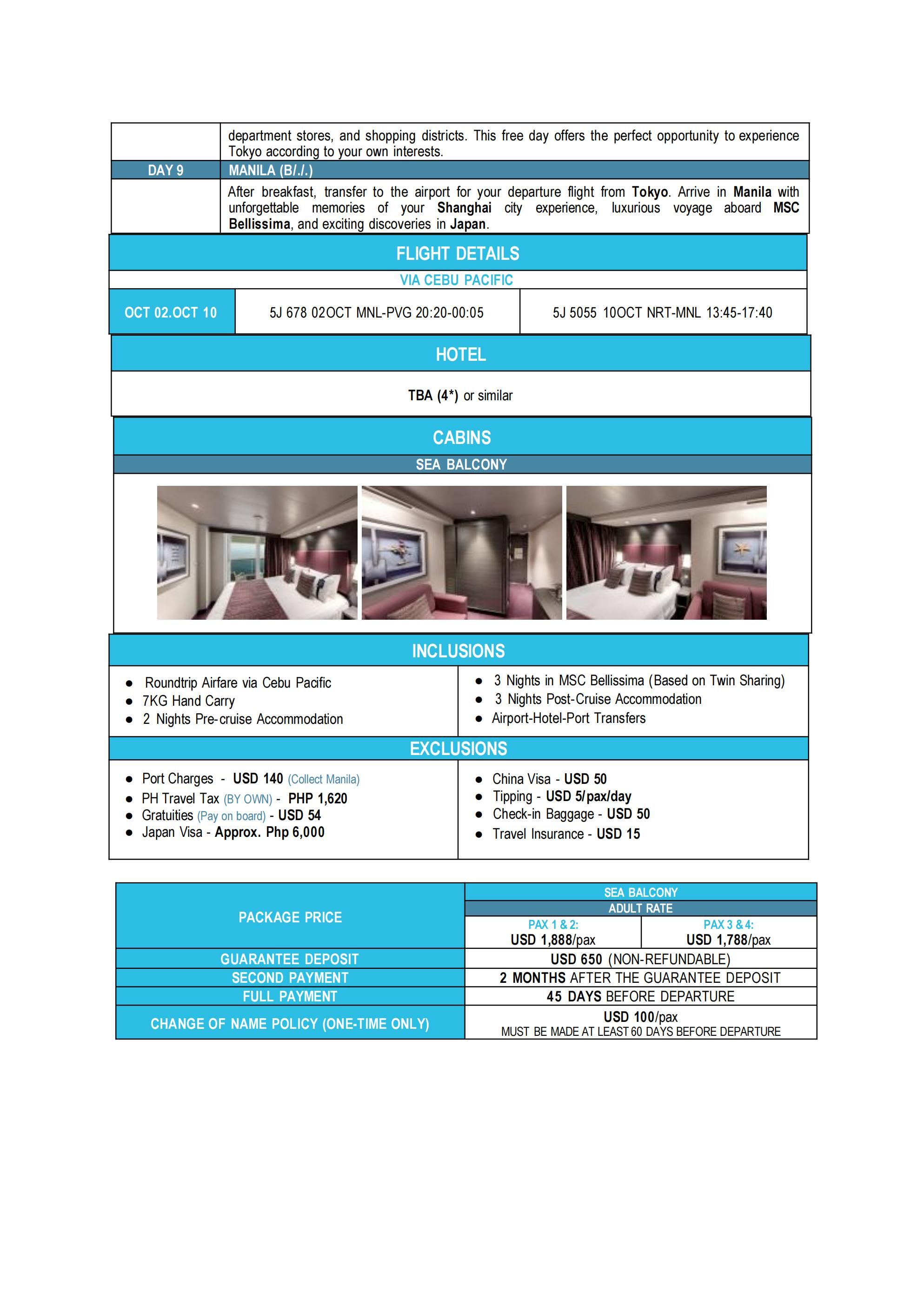 FLY and CRUISE (MSC Bellissima-Batch 2) 2026 : AS LOW AS $1788/PAX itinerary