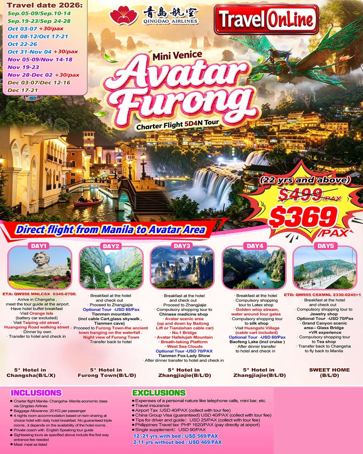 Promo Charter Flight Avatar Furong Mini Venice 5D4N Tour 2026: AS LOW AS $369/PAX promo image