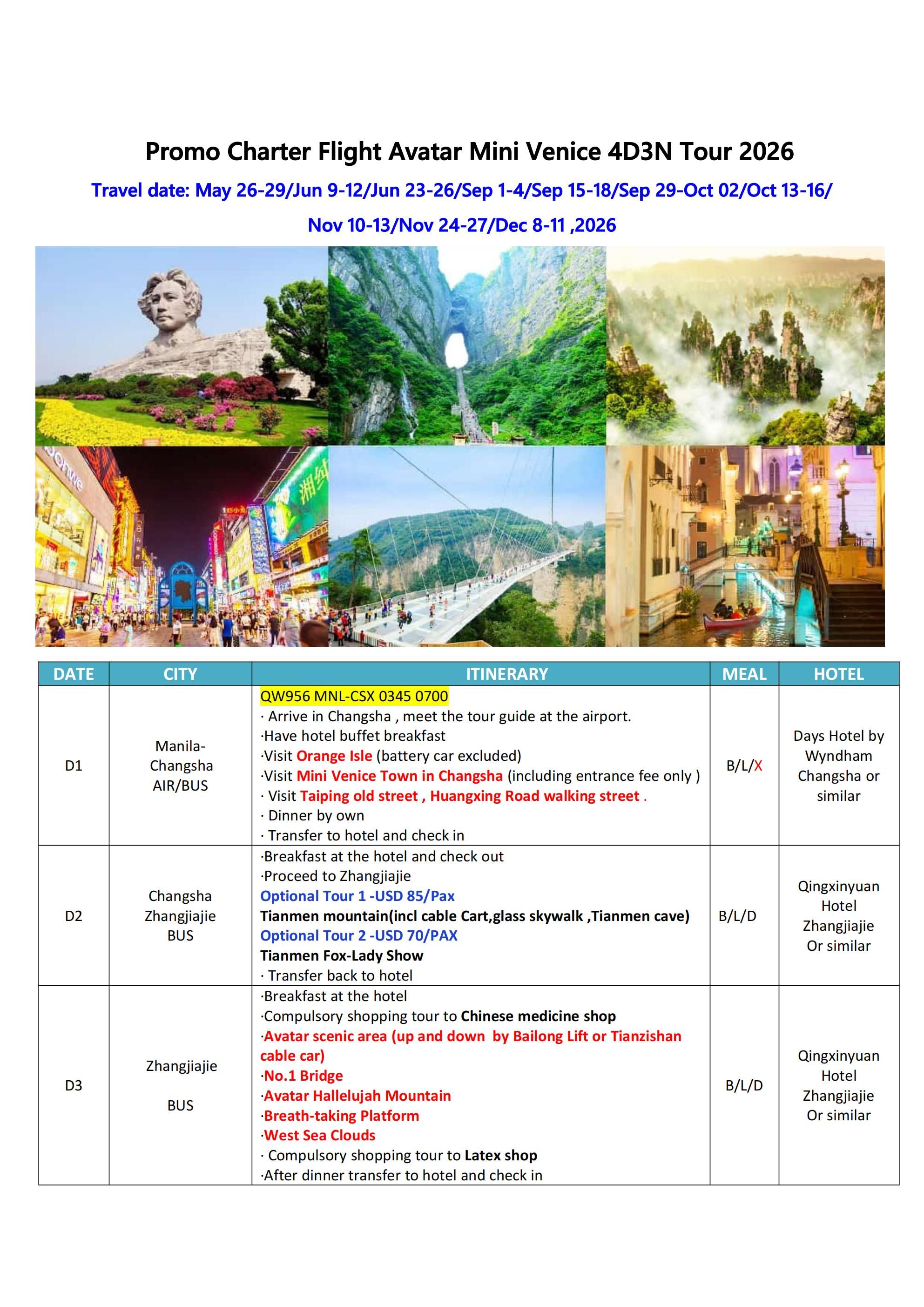Promo Charter Flight Avatar Mini Venice 4D3N Tour 2026: AS LOW AS $299/PAX itinerary
