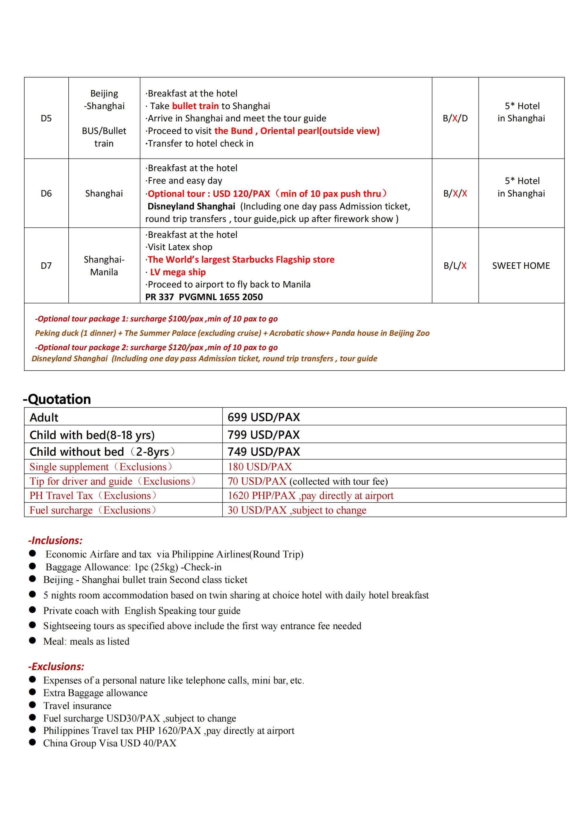 Beijing+Shanghai 7D6N Tour,2026: AS LOW AS $699/PAX itinerary