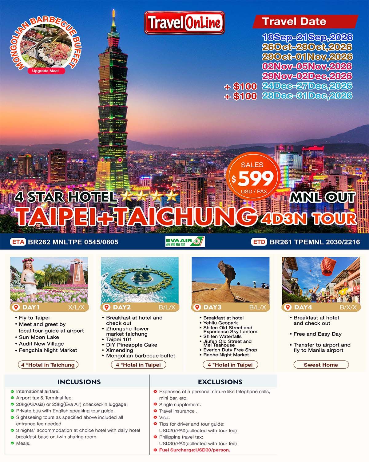 Taipei+Taichung 4D3N Tour（MNL-TPE) 2026: AS LOW AS $599/PAX promo image