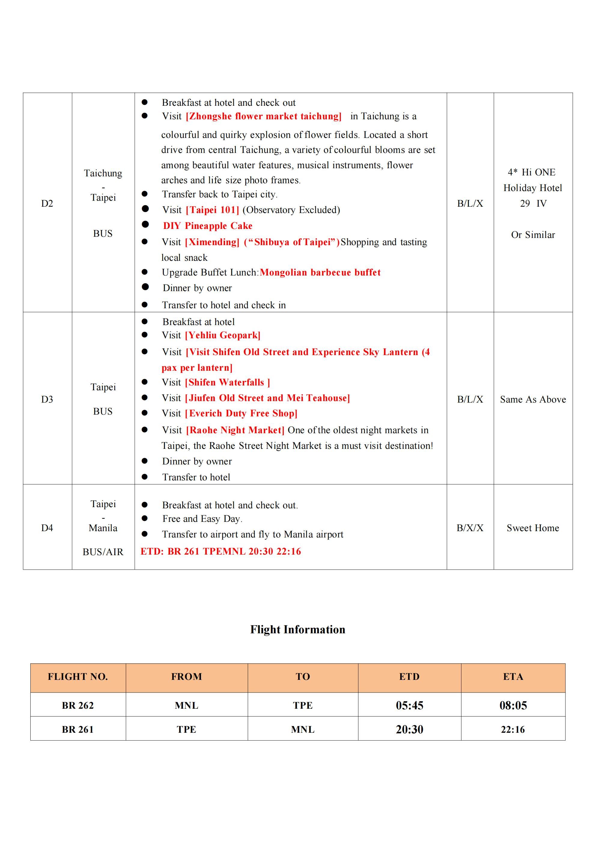 Taipei+Taichung 4D3N Tour（MNL-TPE) 2026: AS LOW AS $599/PAX itinerary