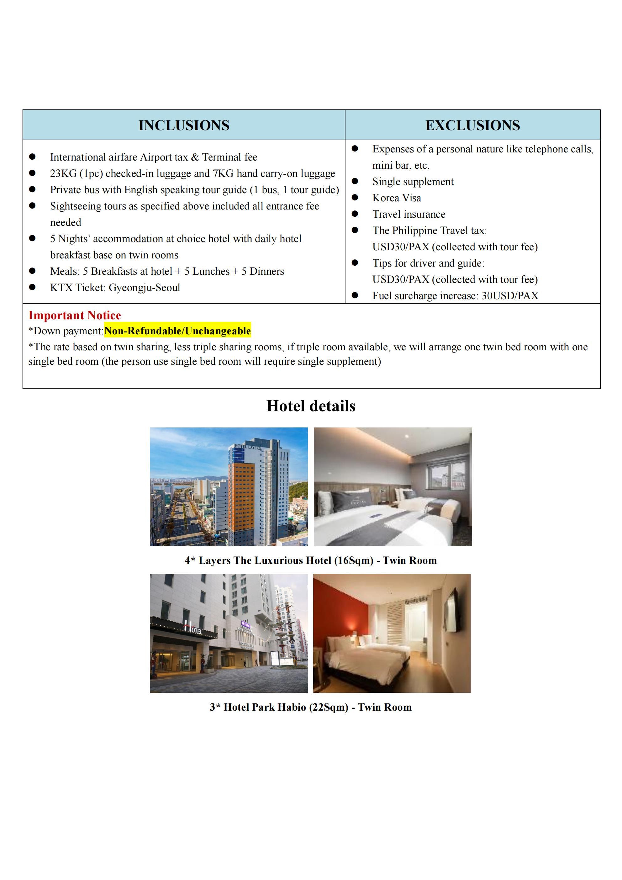 Busan-Gyeongju-Seoul 6D5N Tour: AS LOW AS $899/PAX itinerary