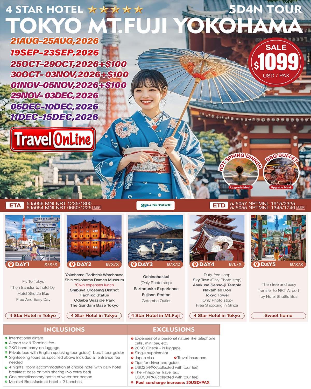 Tokyo Mt.Fuji Yokohama 5D4N Tours: AS LOW AS $1099/PAX promo image