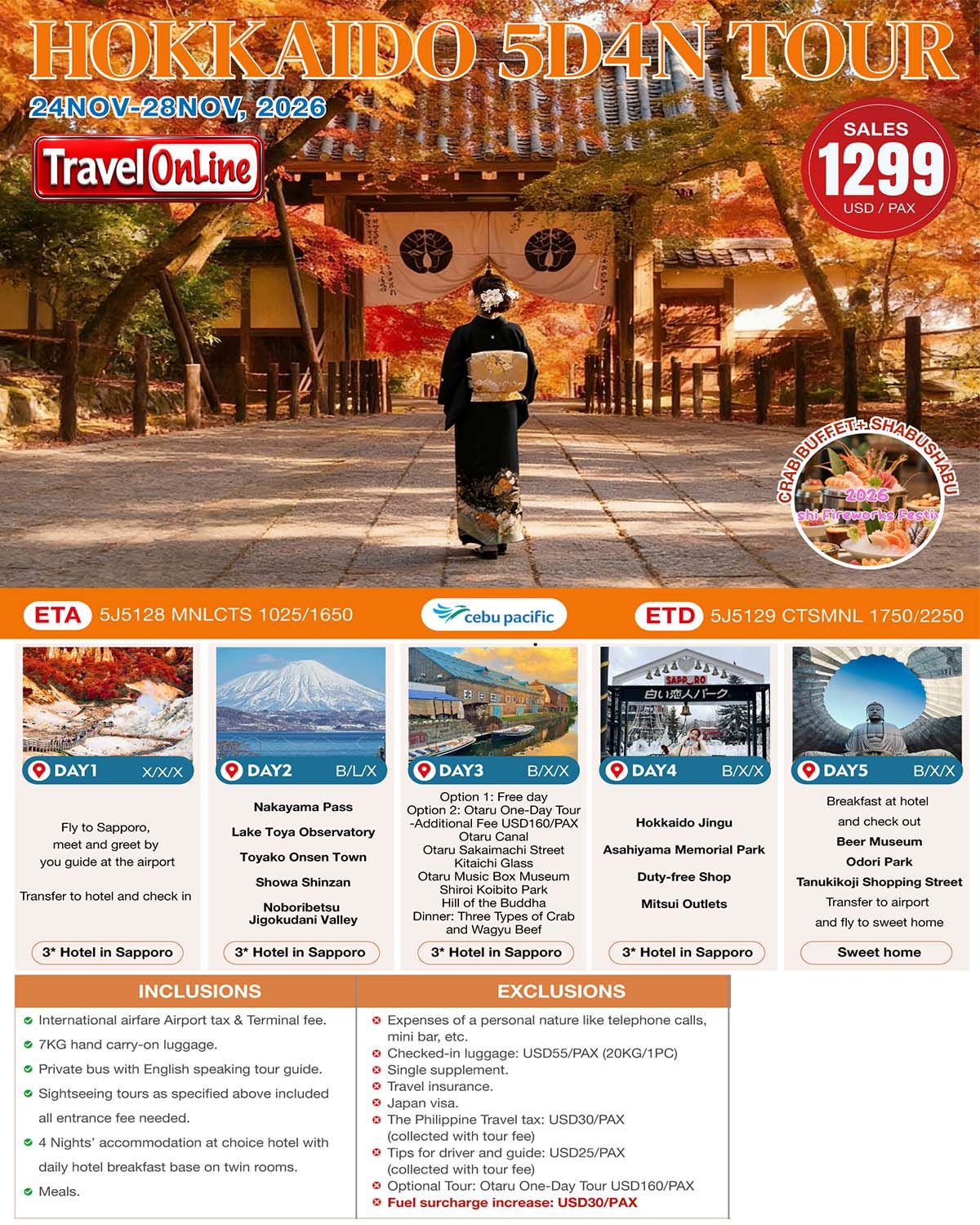 Hokkaido 5D4N Tour-5J(autumn): AS LOW AS $1299/PAX promo image