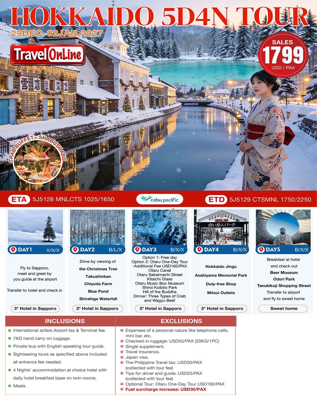 Hokkaido 5D4N Tour-5J(winter): AS LOW AS $1799/PAX promo image