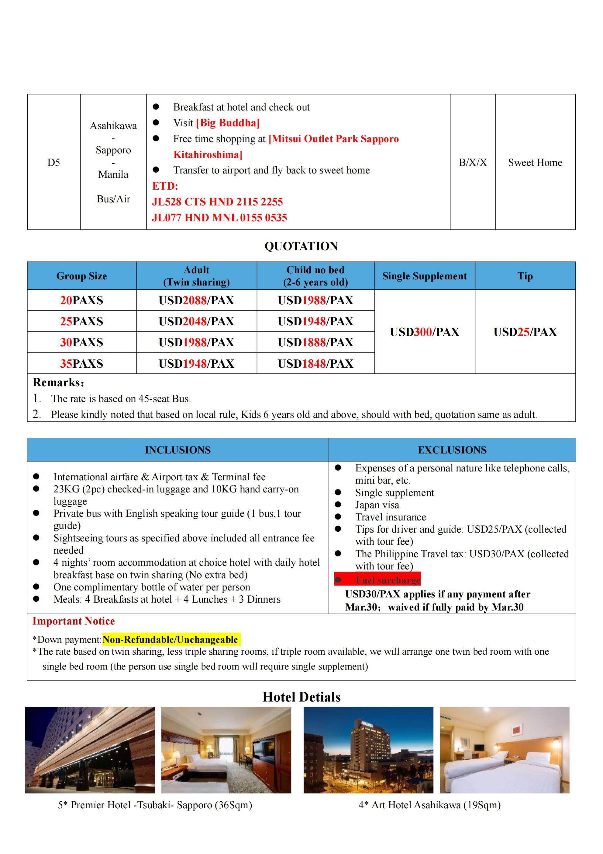Hokkaido-5D4N-Tour-JUL: AS LOW AS $2088/PAX itinerary