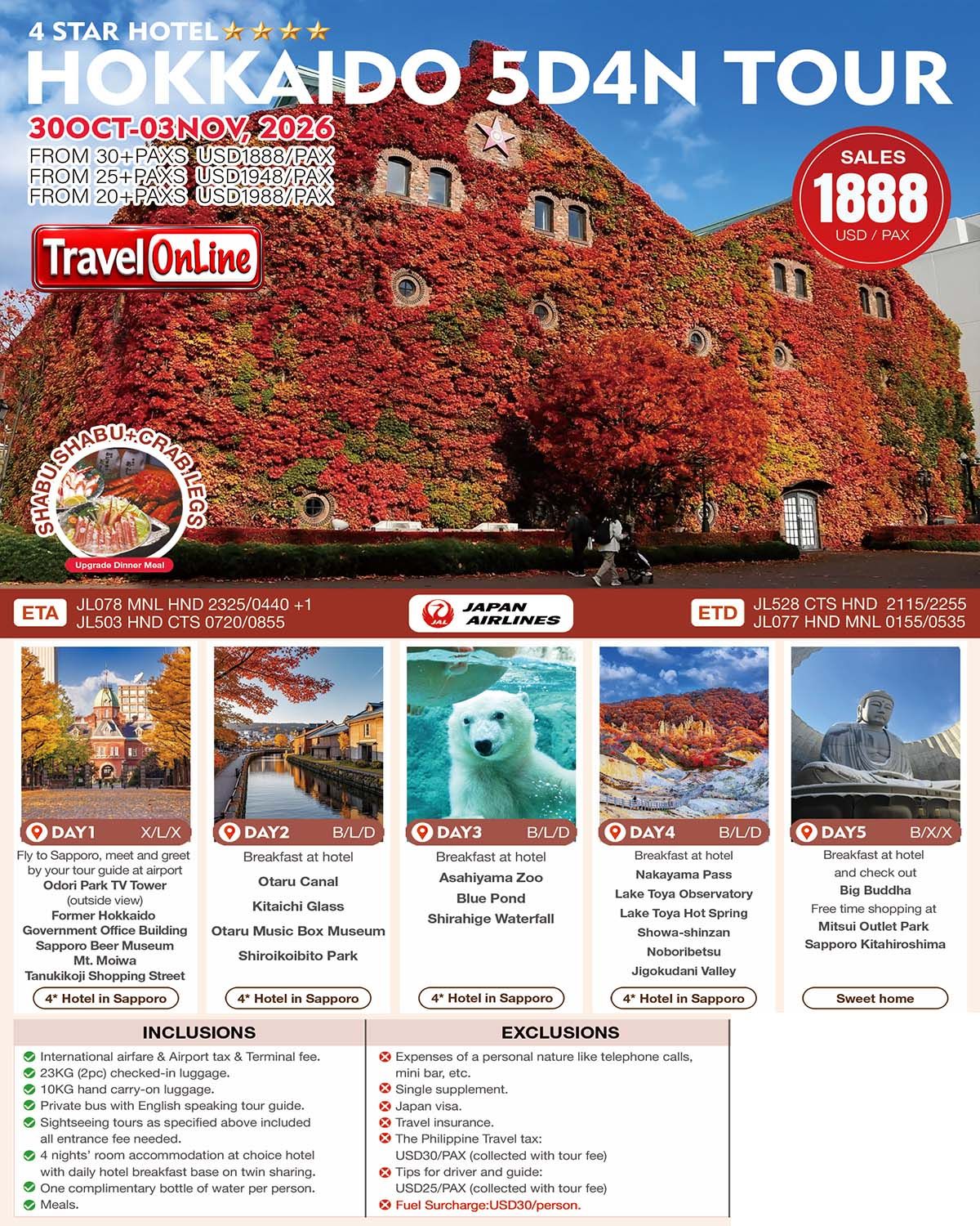 Hokkaido 5D4N Tour-OCT: AS LOW AS $1888/PAX promo image
