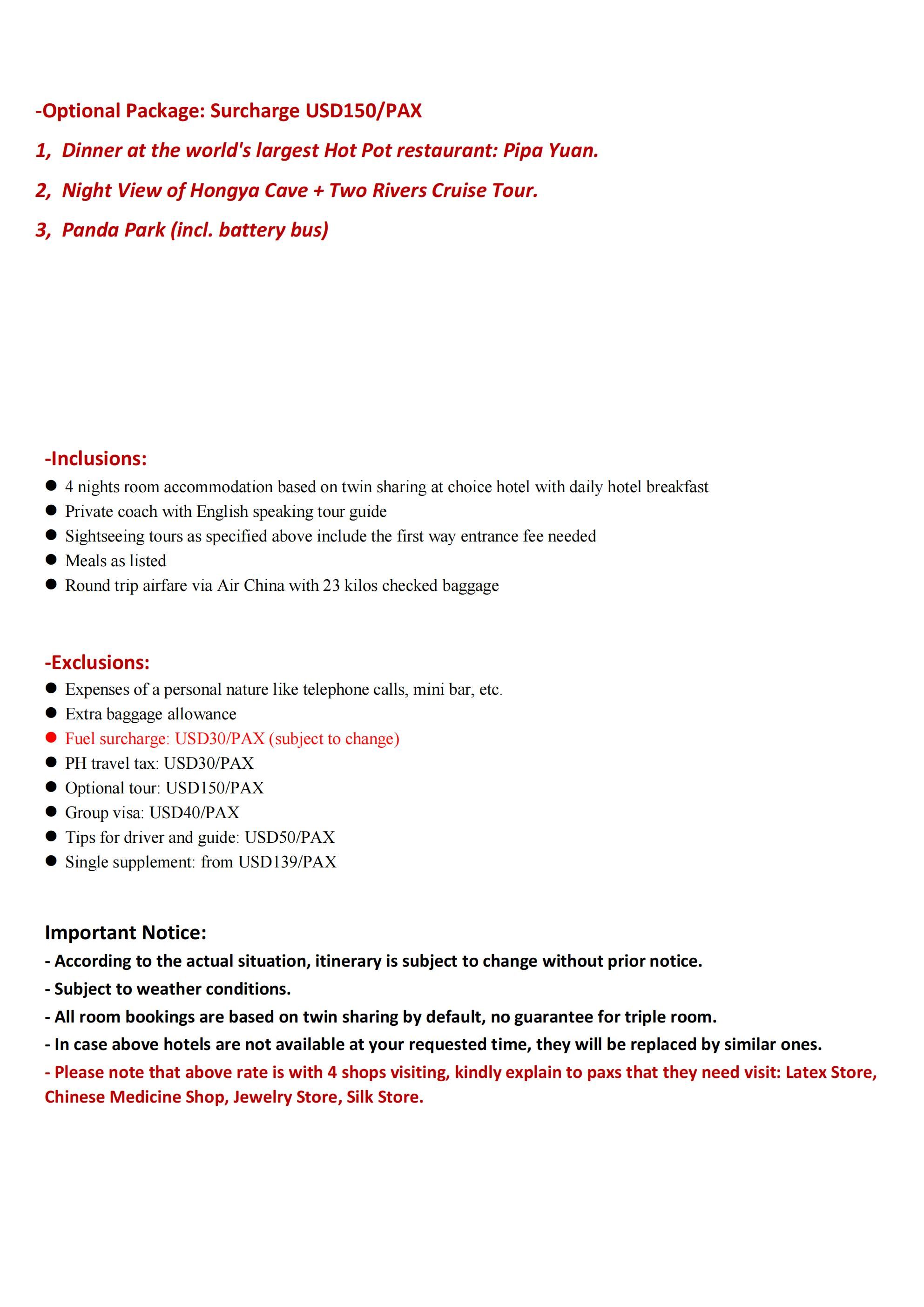 Chongqing+Chengdu 5D4N (CA), 2026 -CKG in TFU out: AS LOW AS $339/PAX itinerary