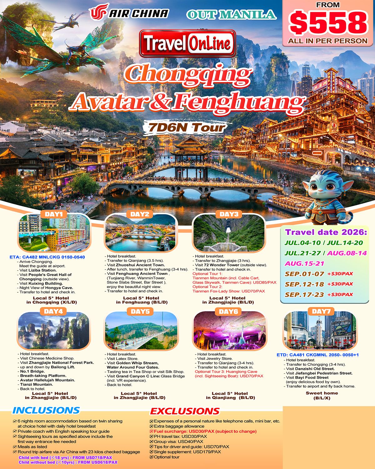 Chongqing+Avatar+Fenghuang 7D6N (CA): AS LOW AS $558/PAX promo image