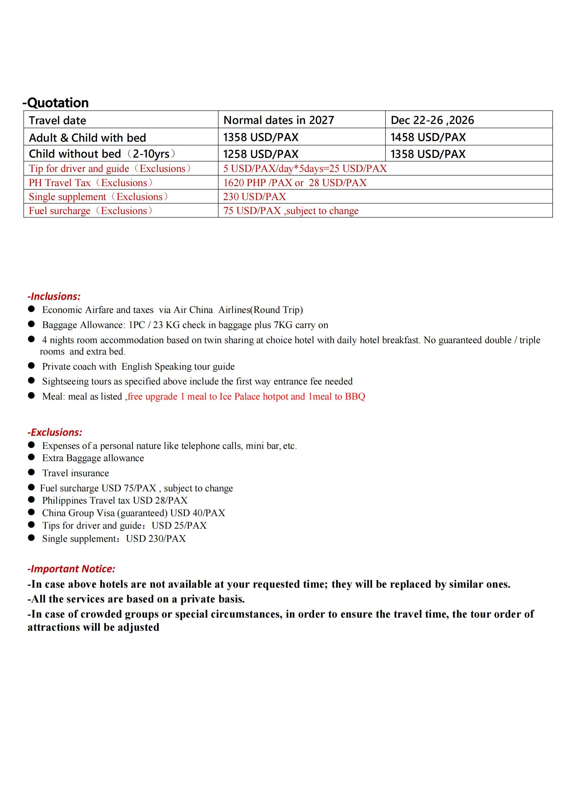 Harbin Beijing 5D4N Tour: AS LOW AS $1358/PAX itinerary