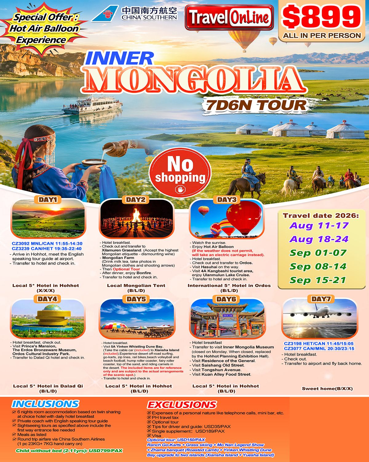 Inner Mongolia 7D6N,2026: AS LOW AS $899/PAX promo image