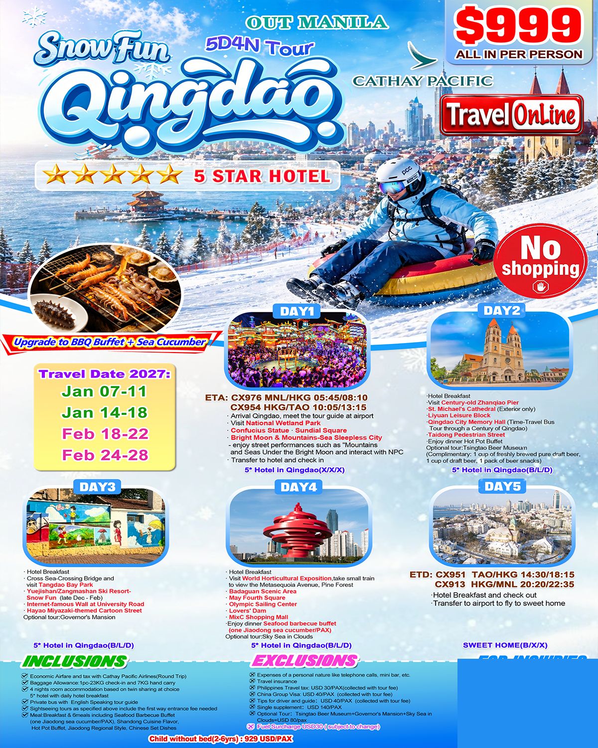 Manila-Qingdao(via Hongkong) 5D4N ,2027: AS LOW AS $999/PAX promo image