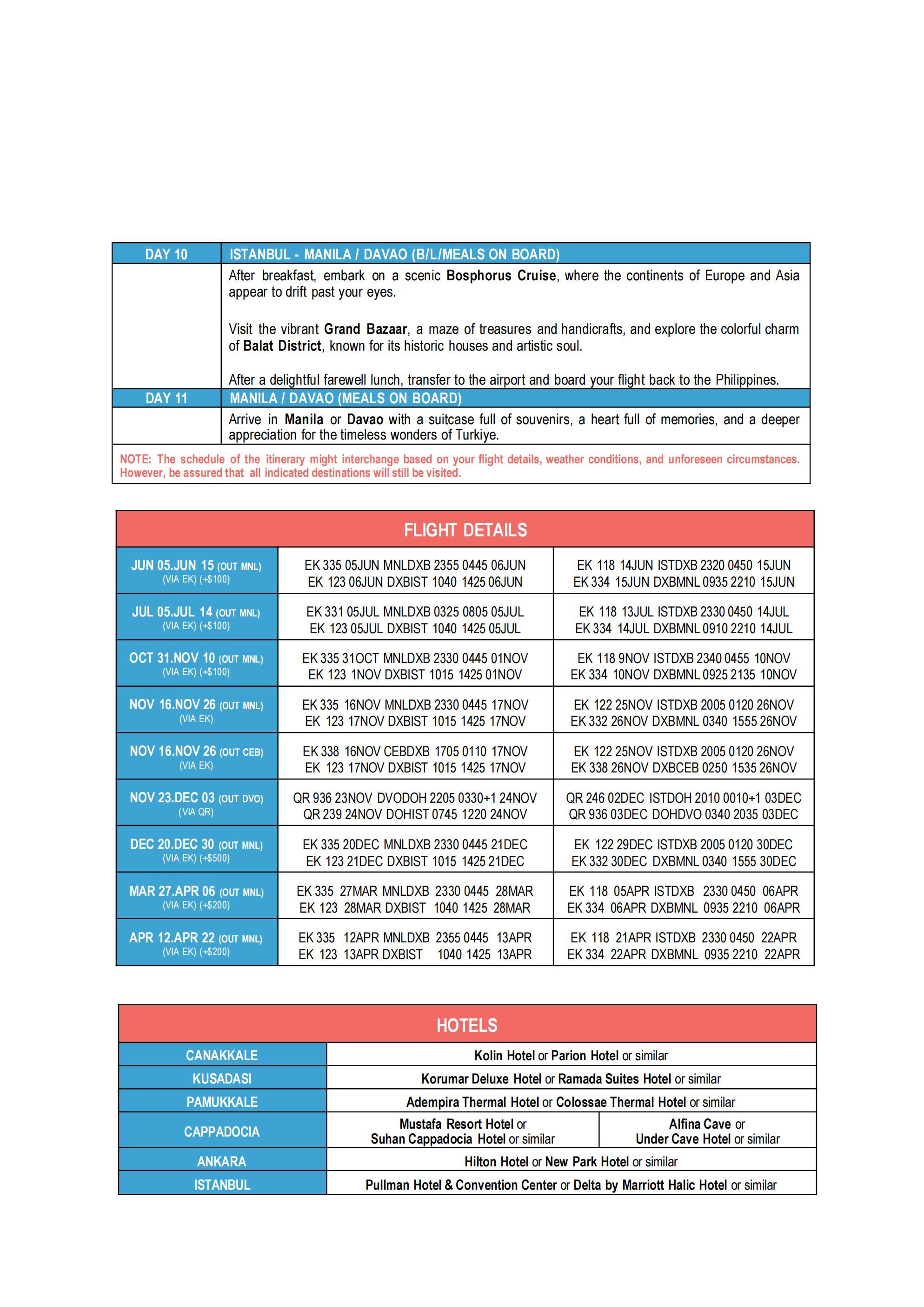 TURKEY (Treasures of Turkiye via MANILA) 2026: AS LOW AS $1888/PAX itinerary
