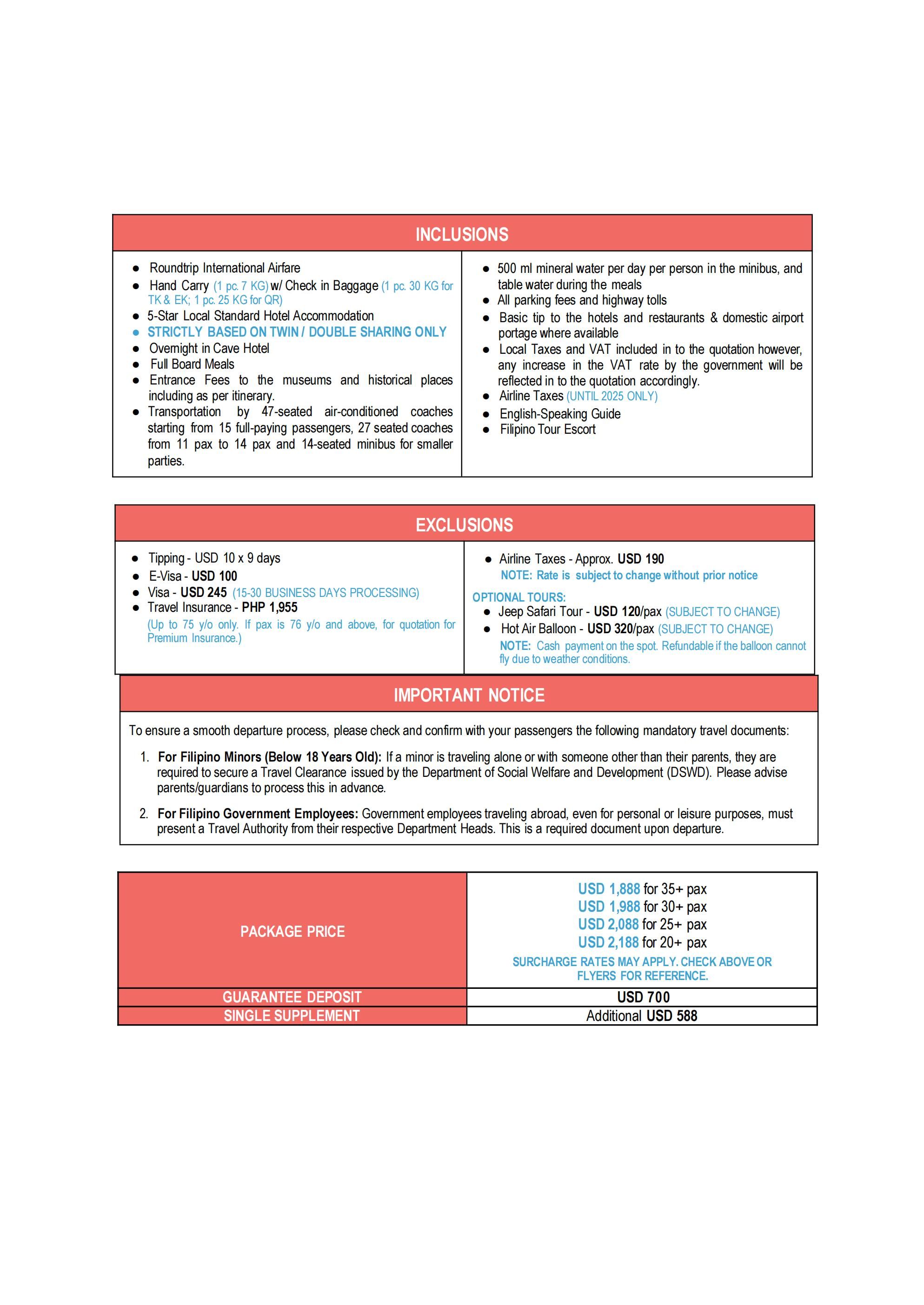 TURKEY (Treasures of Turkiye via MANILA) 2026: AS LOW AS $1888/PAX itinerary