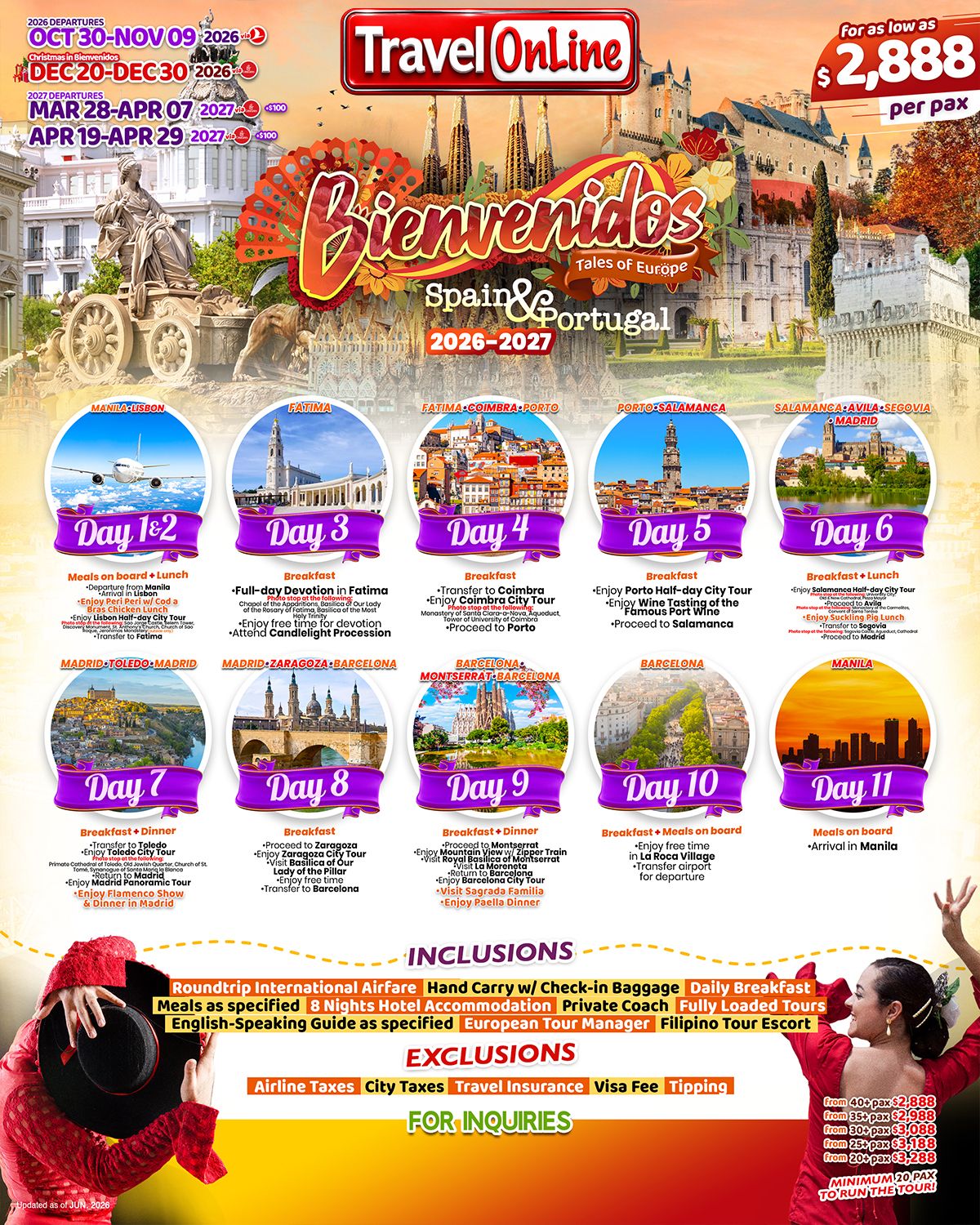 SPAIN AND PORTUGAL (Bienvenidos_Spain and Portugal) 2026: AS LOW AS $2888/PAX promo image