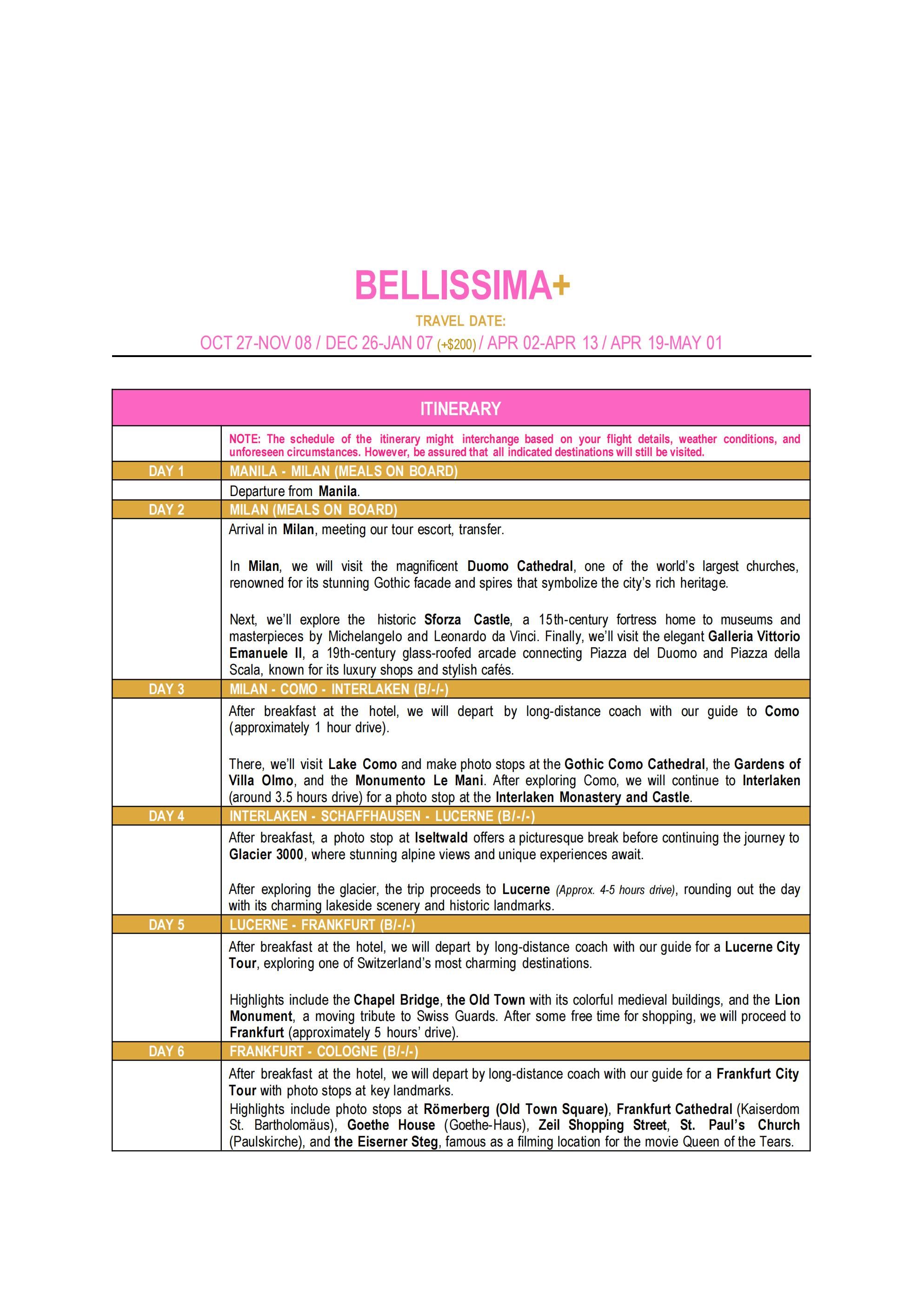 Bellissima Tales of Europe 2026: as low as $3288/PAX itinerary
