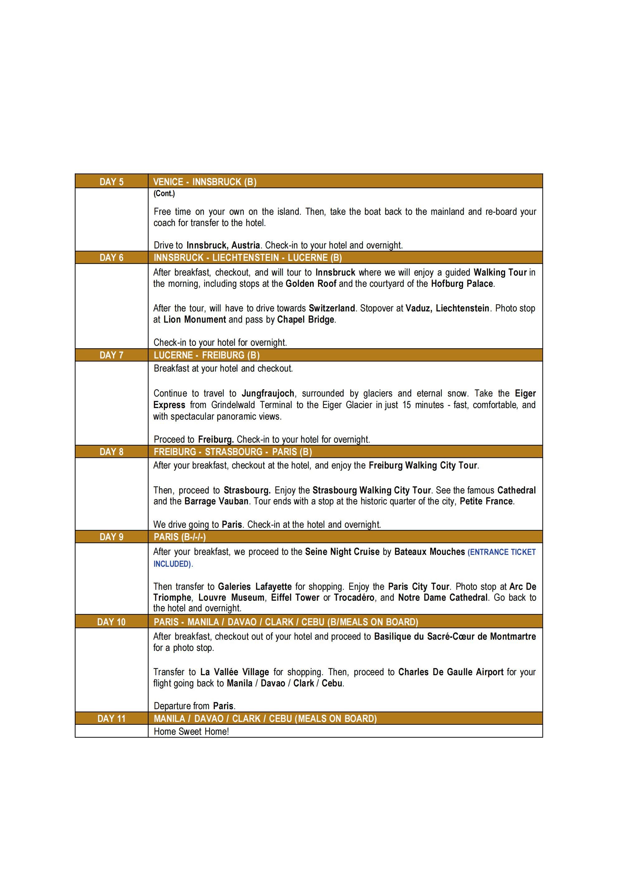 Amore Tales of Europe (Manila) 2026 : as low as $2888/PAX itinerary