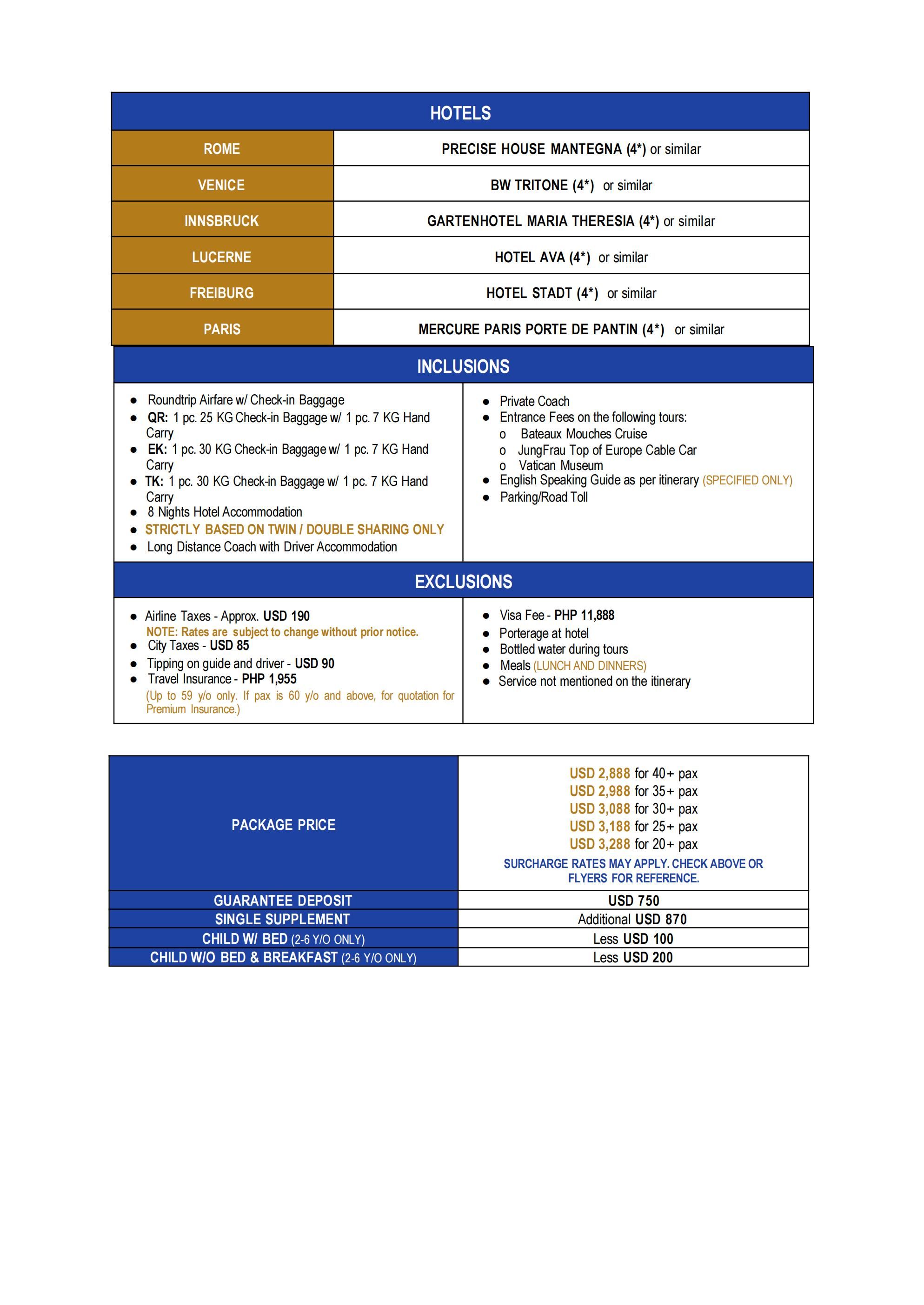 Amore Tales of Europe (Manila) 2026 : as low as $2888/PAX itinerary