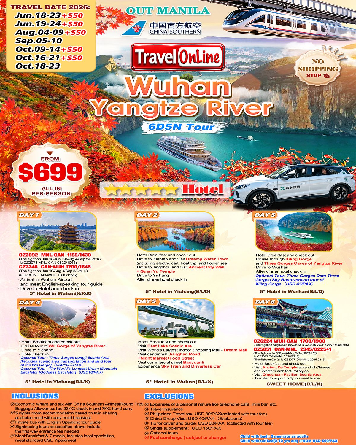 Manila-Wuhan+Yangtze River(via Guangzhou) 6D5N,2026: AS LOW AS $699/PAX promo image