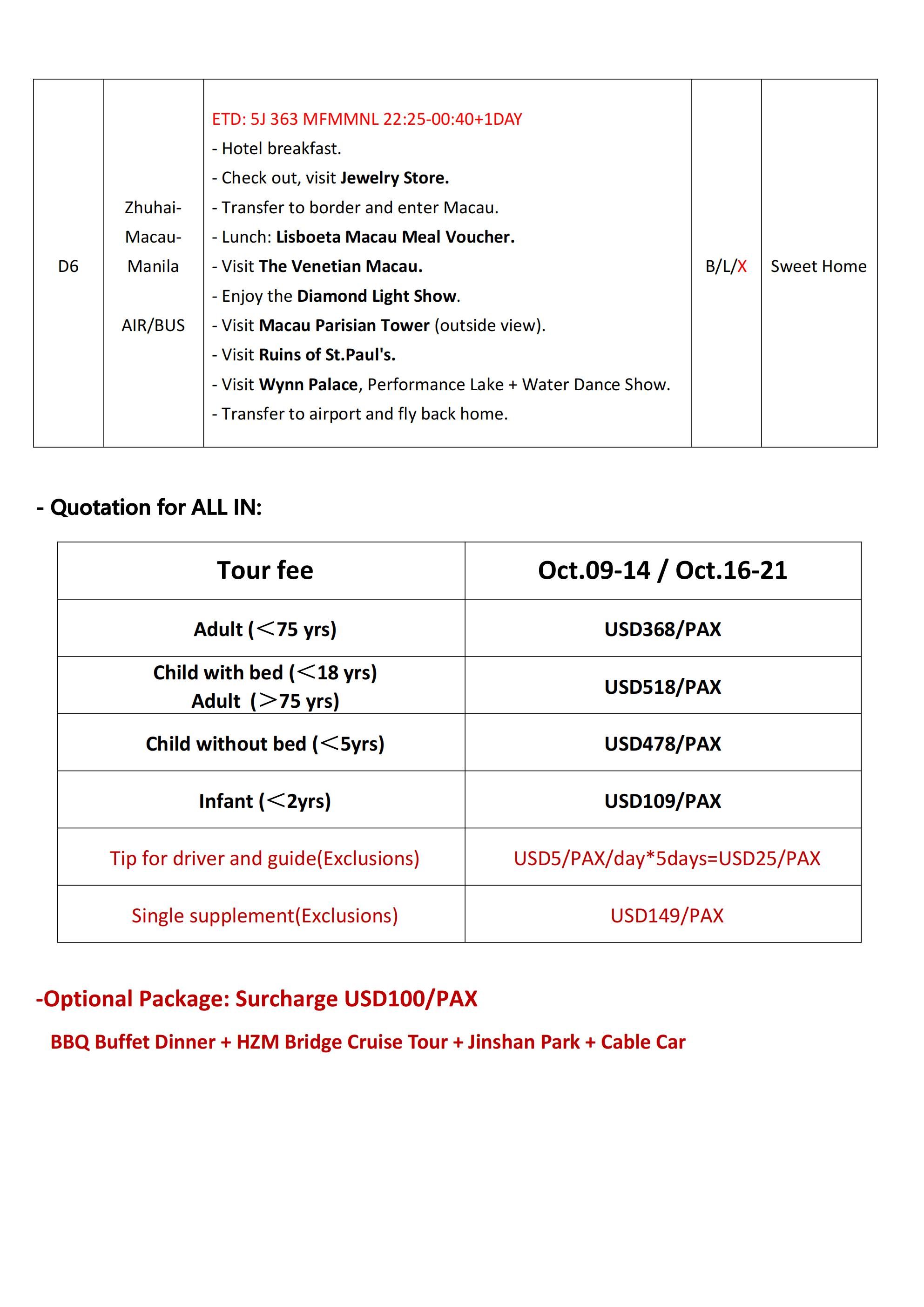 HongKong+Macau+Shenzhen+Canton+Zhuhai 6D5N, 2026: AS LOW AS $368/PAX itinerary