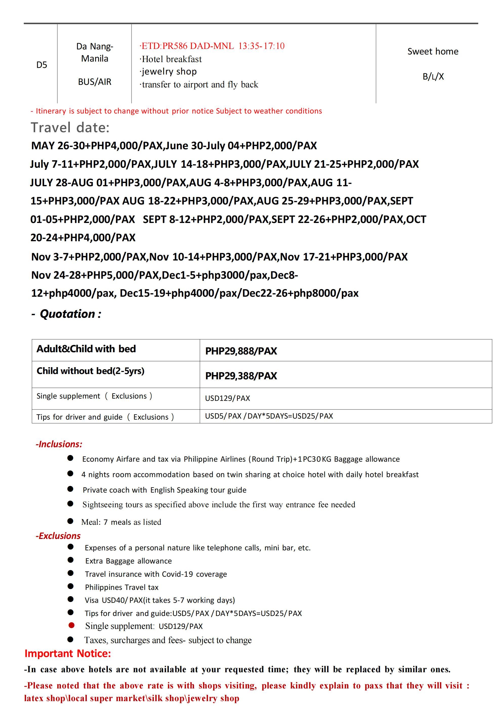 Da Nang 5D4N(PR),2026: AS LOW AS ₱32888/PAX itinerary