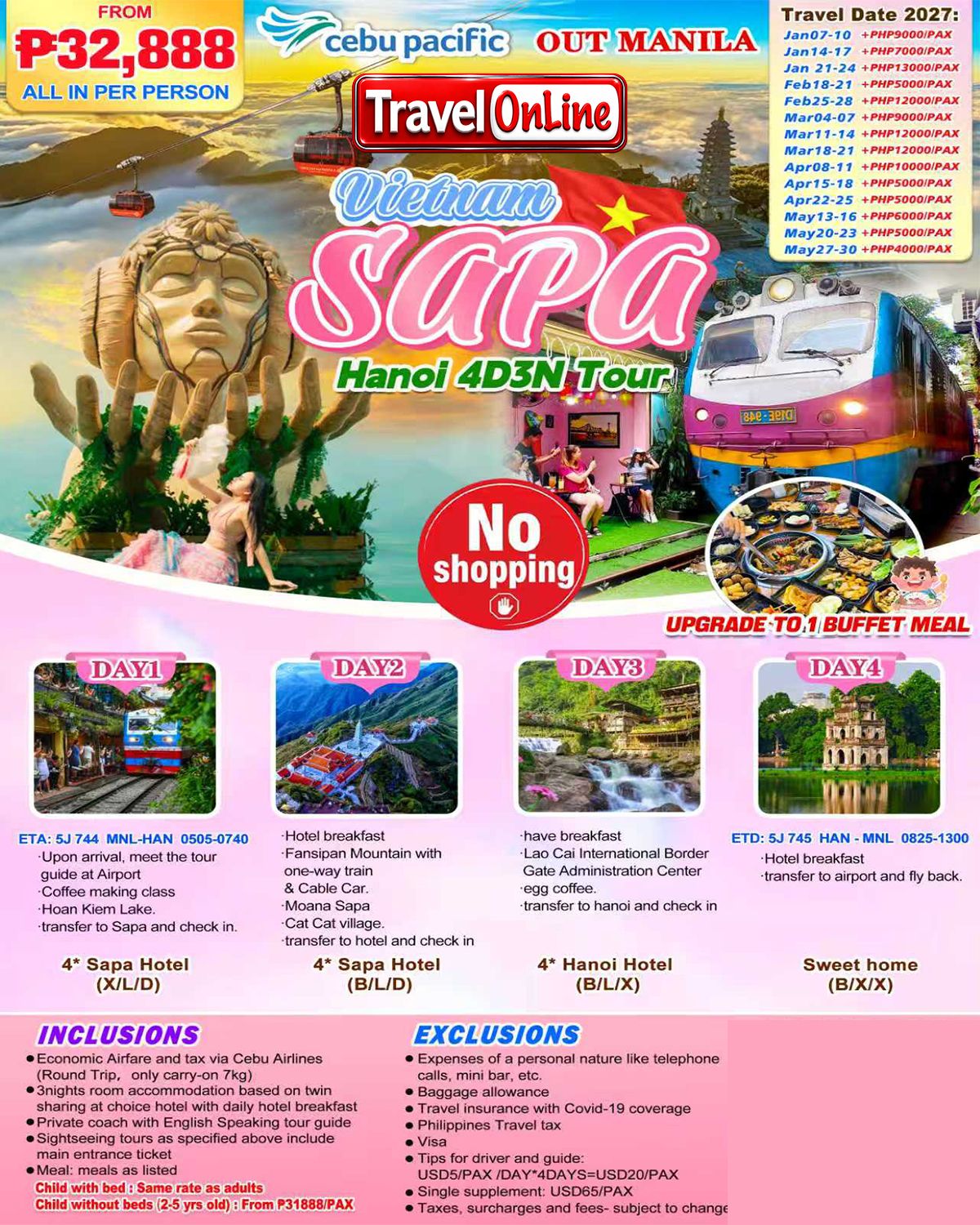 HANOI SAPA 4D3N(5J),2026: AS LOW AS ₱32888/PAX promo image