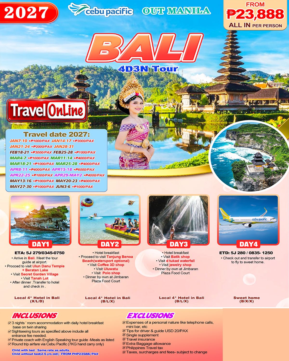 BALI 4D3N,2026-2027: AS LOW AS ₱23888/PAX promo image