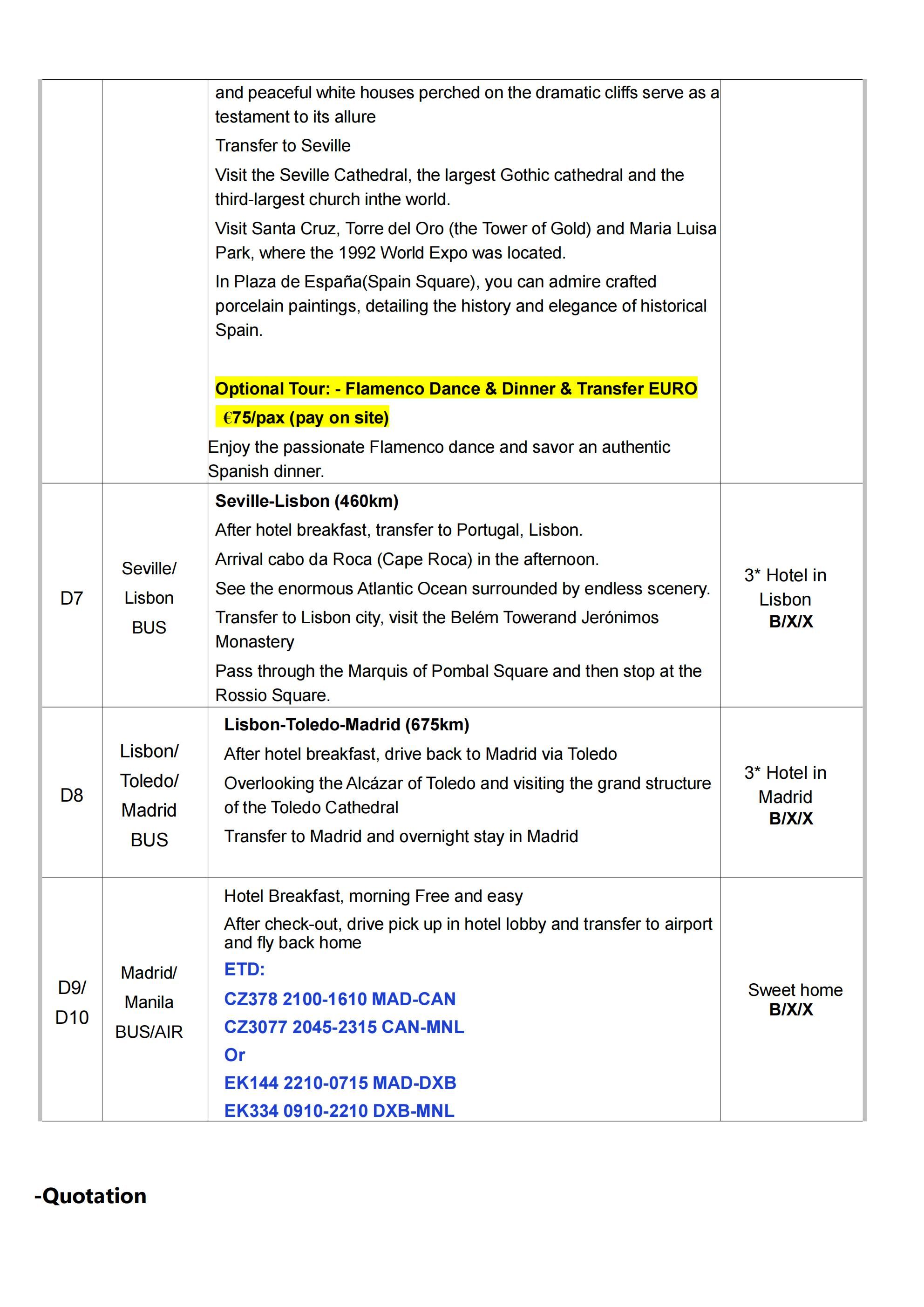 Spain and Portugal (Via Guangzhou/Dubai) 10D8N,2026: AS LOW AS $2788/PAX itinerary
